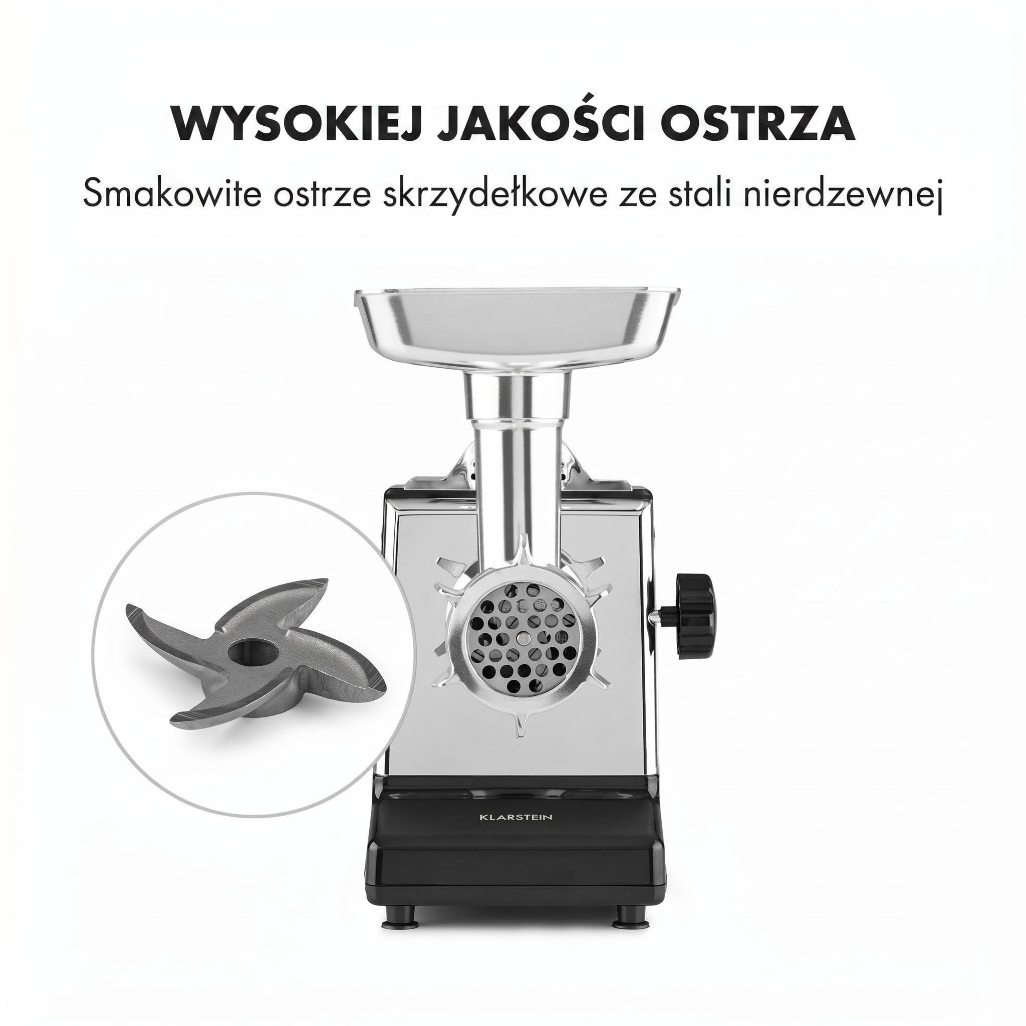 Klarstein Kraftprotz - Elektryczna maszynka do mielenia mięsa, Moc: 700 W, Moc blokowania: 1800 W, 2 prędkości i bieg wsteczny, Misa aluminiowa, Nóż ze stali nierdzewnej, czarno-srebrna