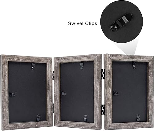 Miniatura 5 de Frametory, Marcos de fotos triples de 4 x 6 con bisagras para collage de 3 fotos, tres marcos de fotos, marco de escritorio múltiple con vidrio