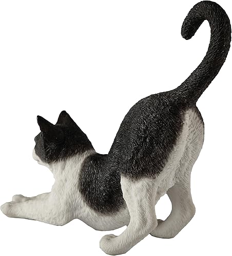 Miniatura 2 de Veronese Design Figura pintada a mano de resina de estiramiento de gato blanco y negro de 4 7/8 pulgadas
