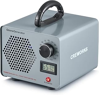 CREWORKS Ozone Generator, 15000 mg/h High Capacity Ozone Machine for Car Home Smoke Pet Odor Removal, Commercial Ozone Odor Eliminator Air Purifier with Timer Display for 300 m² Room
