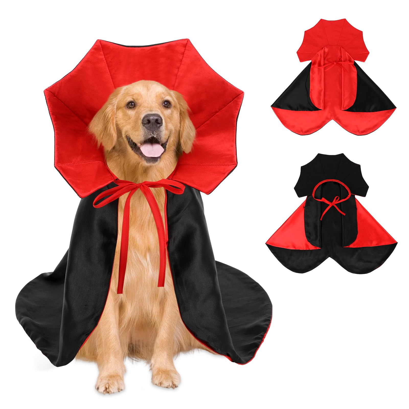 YUEPET Dog Halloween Costumes, Adjustable Dogs Vampire Devil Costume, Classic Red Black Halloween Dog Cape Funny Cloak for Medium Dogs Large Dogs (Large)
