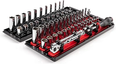 TEKTON 1/4 Inch Drive 6-Point Socket and Ratchet Set with Rails, 57-Piece (5/32-9/16 in., 4-15 mm) | SKT03301