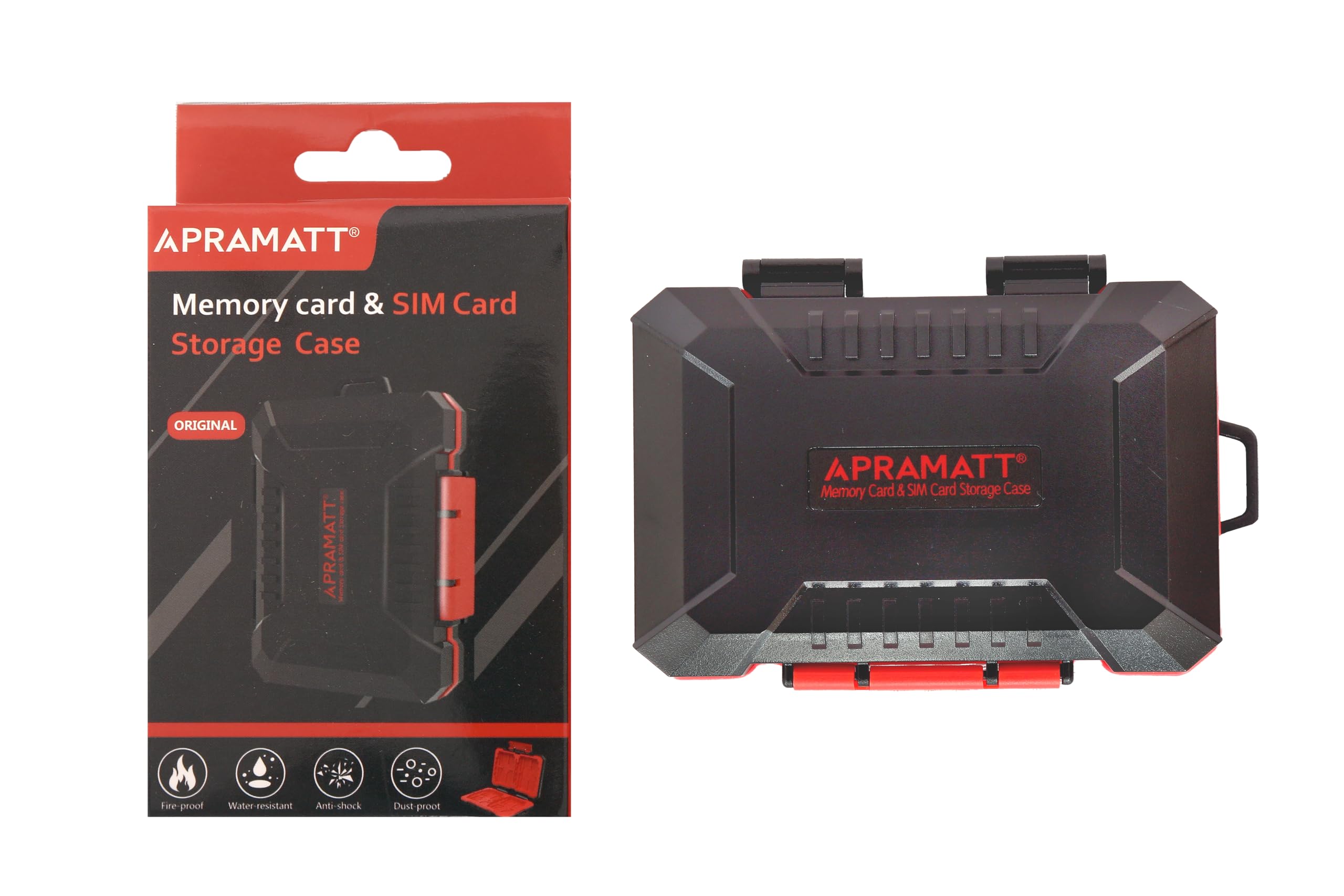 APRAMATT Memory Card Storage Case (E8), Waterproof, Shock-Absorbing Rubber Lining, Red and Black-image-44