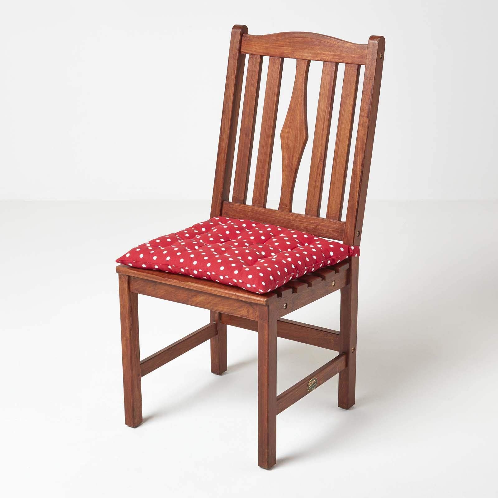 Homescapes 4er Set Stuhlkissen 40x40 cm rot-weiß gepunktet – Sitzkissen Outdoor/Indoor mit Baumwollbezug, Sitzpolster waschbar und Oeko-TEX-Zertifiziert für Esszimmer-, Küchen- & Gartenstühle