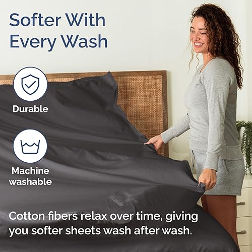 Miniatura 4 de Juego de sábanas de 4 piezas con bolsillos extra profundos de 400 hilos, 100% algodón, tamaño California King, transpirable y refrescante, juego de
