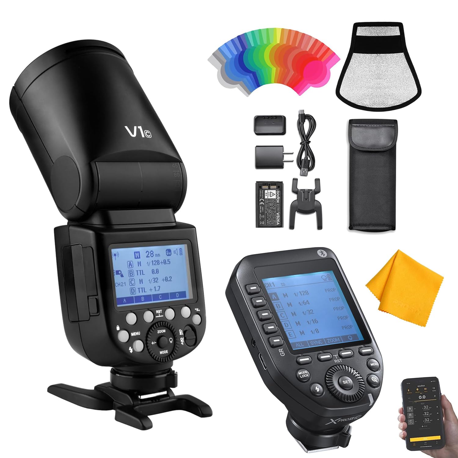 GODOX XProII-C TTL Wireless Flash Trigger for Canon Cameras and GODOX V1-C Round Head Flash Speedlite for Canon