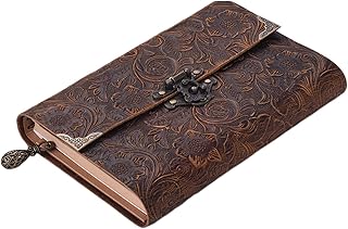 ACAGALA Caderno de viagem com padrão em relevo feito à mão em couro macio diário com cadeado e chave bloco de notas papel kraft para viajantes de negócios esboço e escrita