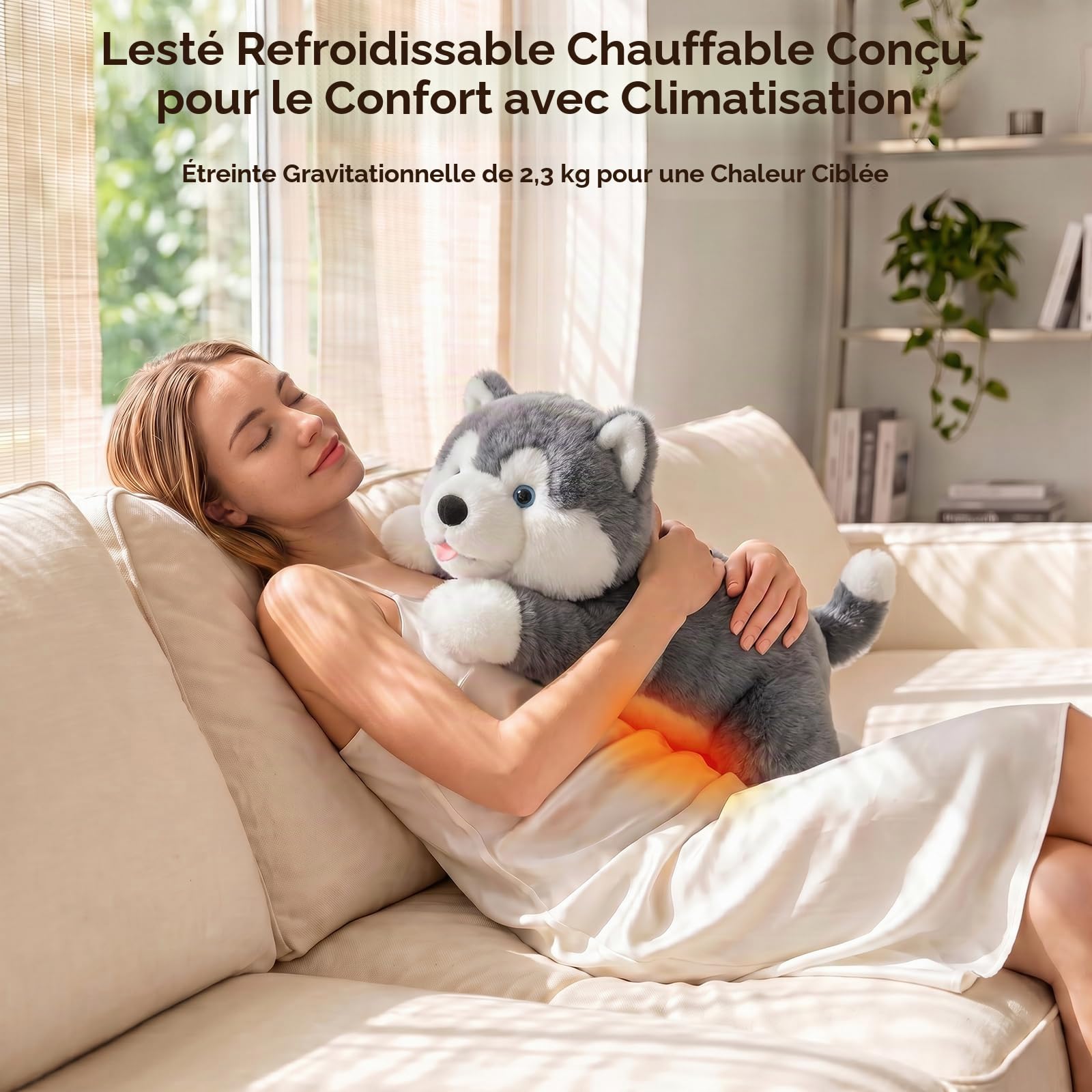 Mewaii Peluche Lestée Chien, Lavable, Poids Réglable, 2,3kg | Réfrigérable et Micro-ondable, Déco Mignonne Chambre/Bureau, Cadeau pour Enfants et Adolescents