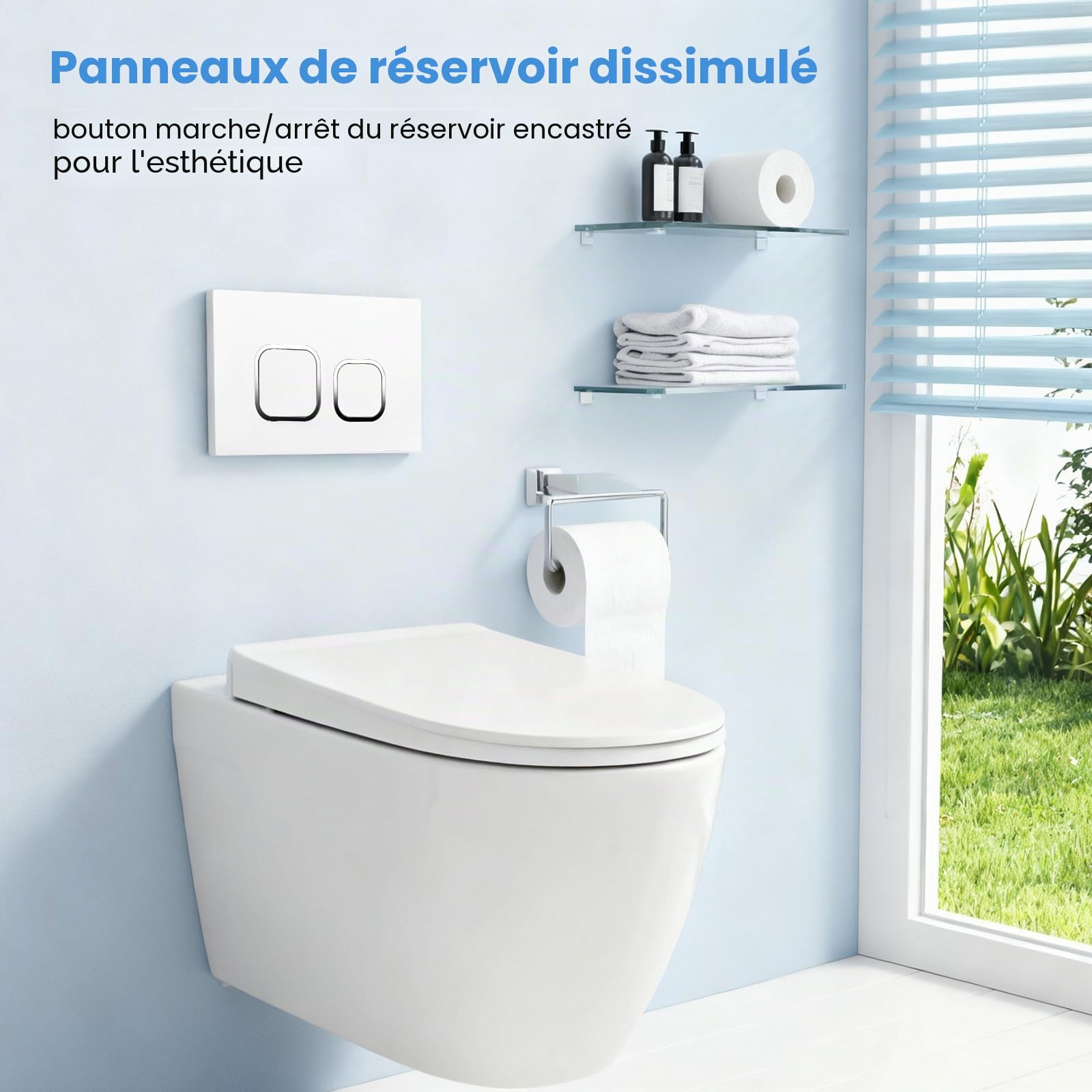 Plaque de commande WC compatible avec Geberit Sigma, UP300 & UP320, plaque de déclenchement pour chasse à 2 débits, équipée d'un kit de levier de chasse et d'un cadre de montage (blanc)
