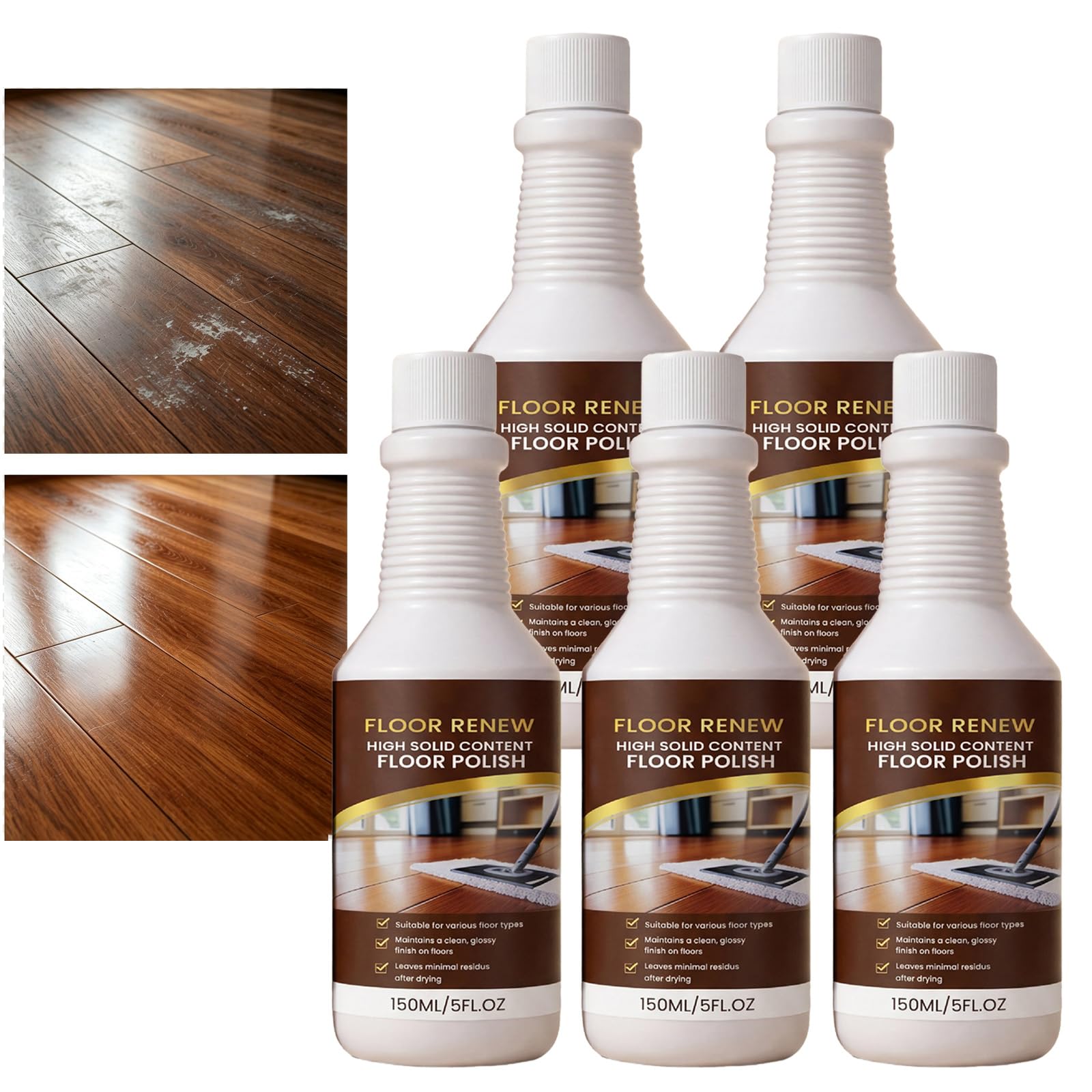 High-Solids Bodenpolitur, Professionelle Reinig, Pflege Politur Holzböden (5PCS)