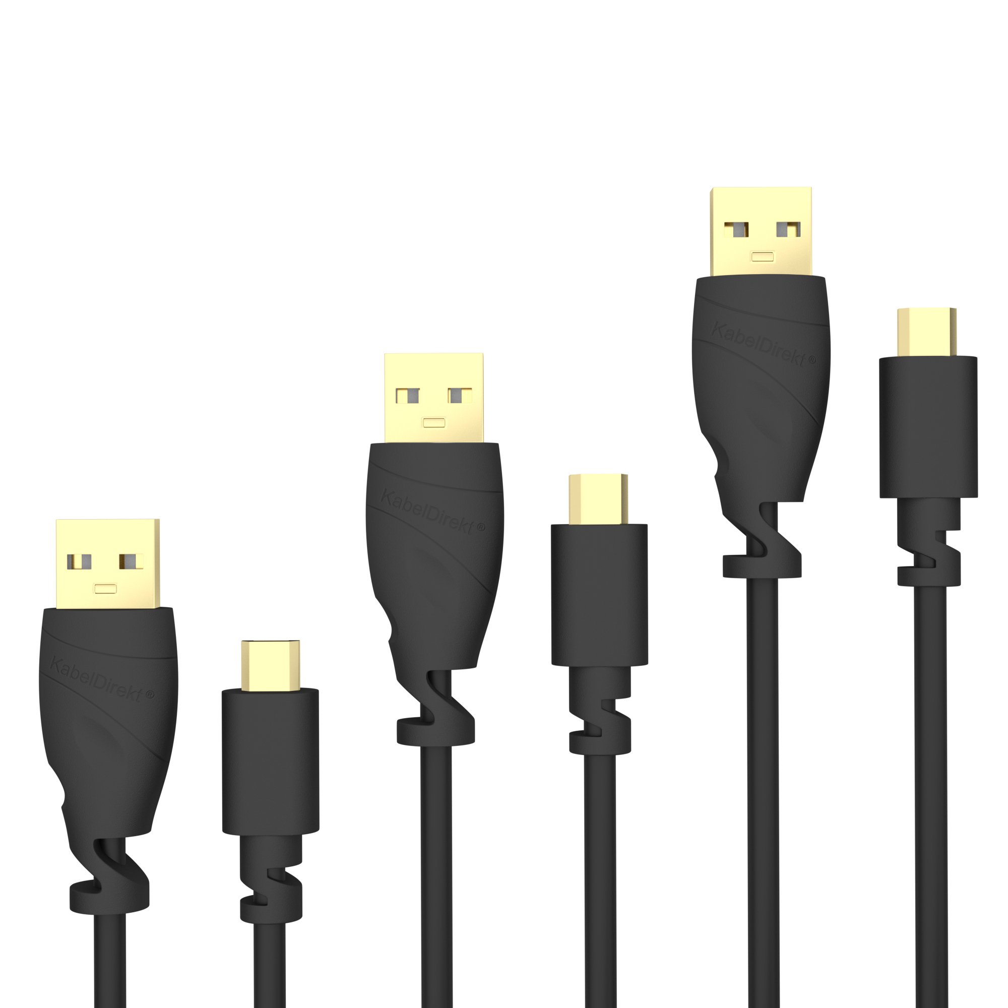 KabelDirekt – 3 x 1m Micro USB Cable (USB 2.0, Synch & Charge Cable, black) TOP Series