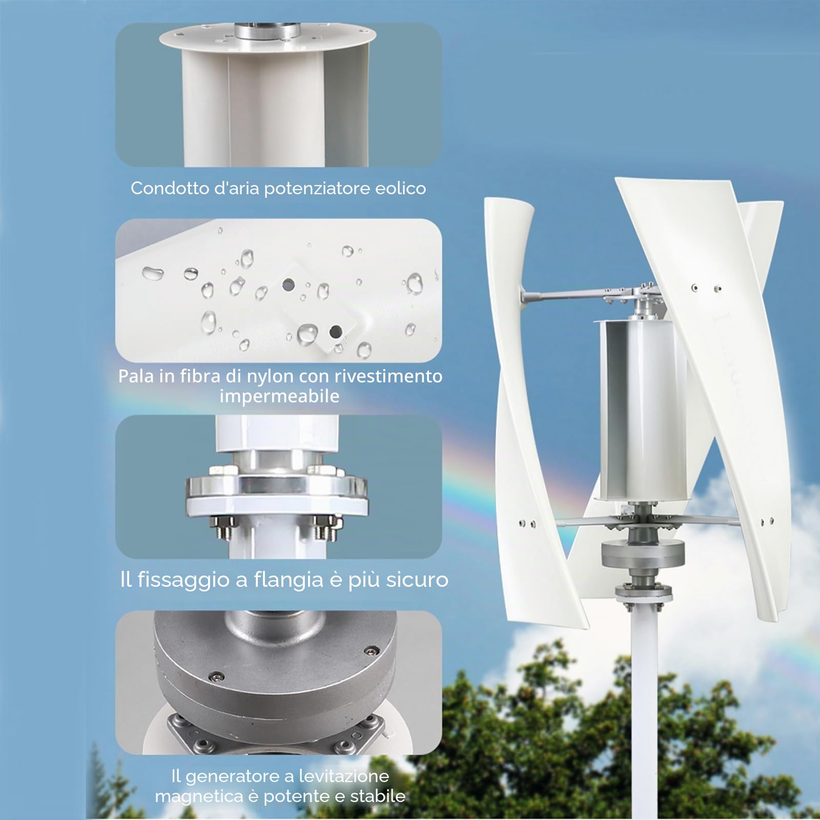 Kit Verticale di Piccola turbina eolica Portatile da 6000W con generatore Permanente Maglev con Inverter di Potenza e regolatore di Carica eolica Adatto per Esterni (12V-220V)