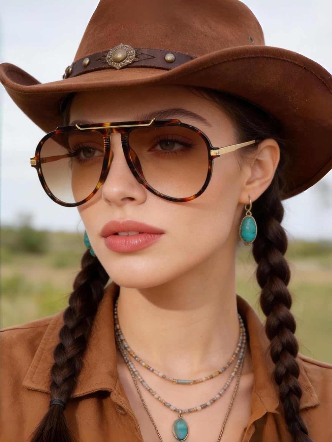 Oversized Aviator Sunglasses for Women Men 2026 70s Retro Gold Metal Sun Glasses Tangle Free Square Aviators - Image 3