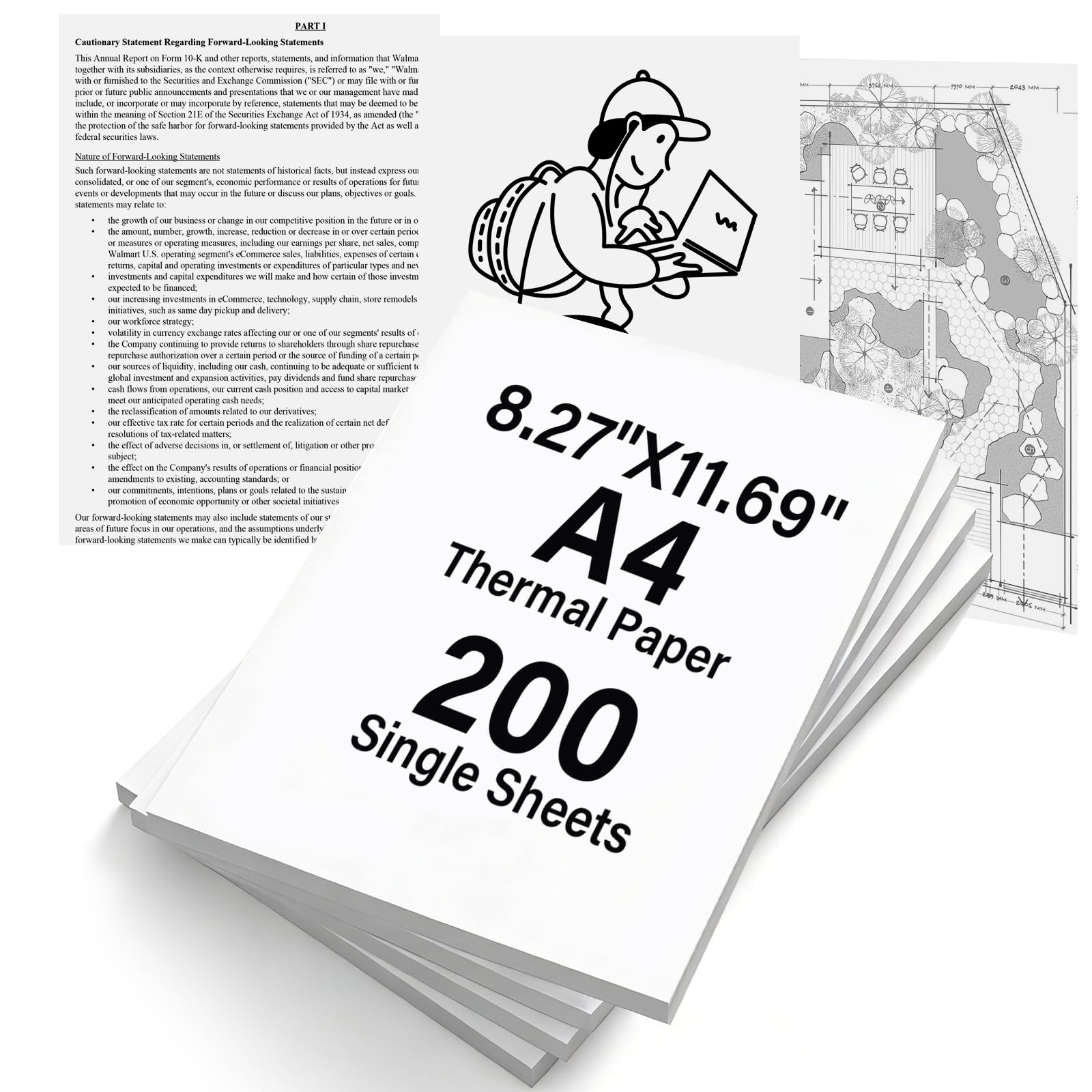 (200 Hojas) Papel Térmico A4, Compatible con la Mayoría de Impresoras Térmicas A4 (210x297 mm), Sin BPA, Papel Térmico de Secado Rápido, Papel Termico Impresora a4 para Documentos, Fotos, Etiquetas