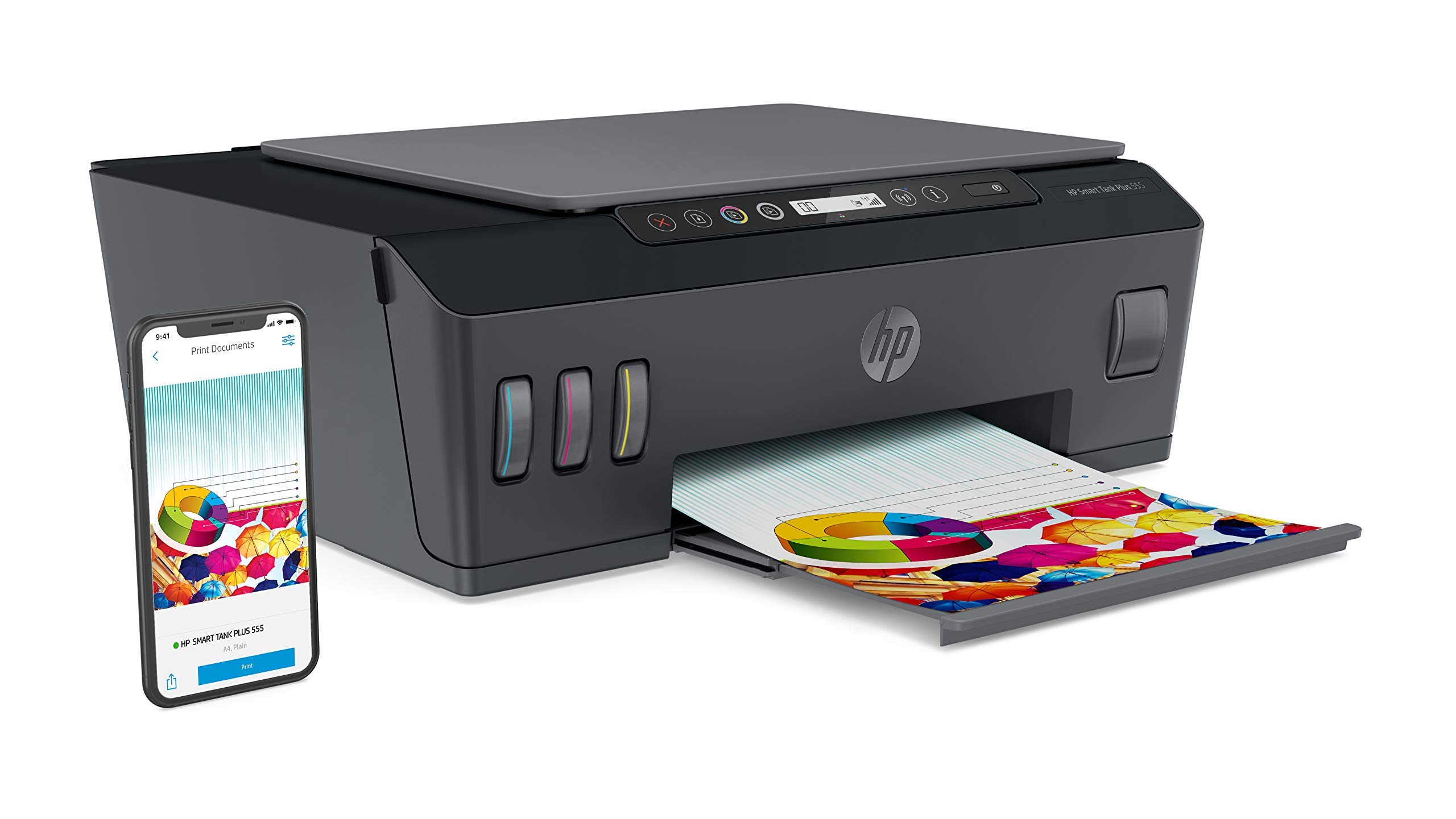 HP Smart Tank Plus 555 3-in-1 Multifunktionsdrucker (WLAN; Mobiles Drucken) – 3 Jahre Tinte inklusive, 3 Jahre Garantie, großer Tintentank, hohe Reichweite, Drucken in hoher Qualität