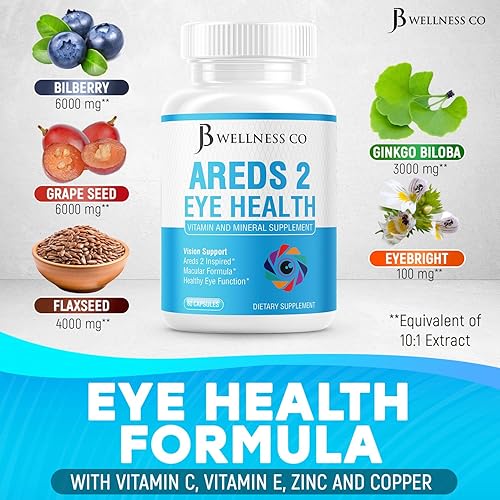 Miniatura 5 de JB Wellness AREDS 2 Suplemento vitamínico y mineral para ojos, contiene luteína, vitamina C, zeaxantina, zinc y vitamina para mejorar la visión, 180
