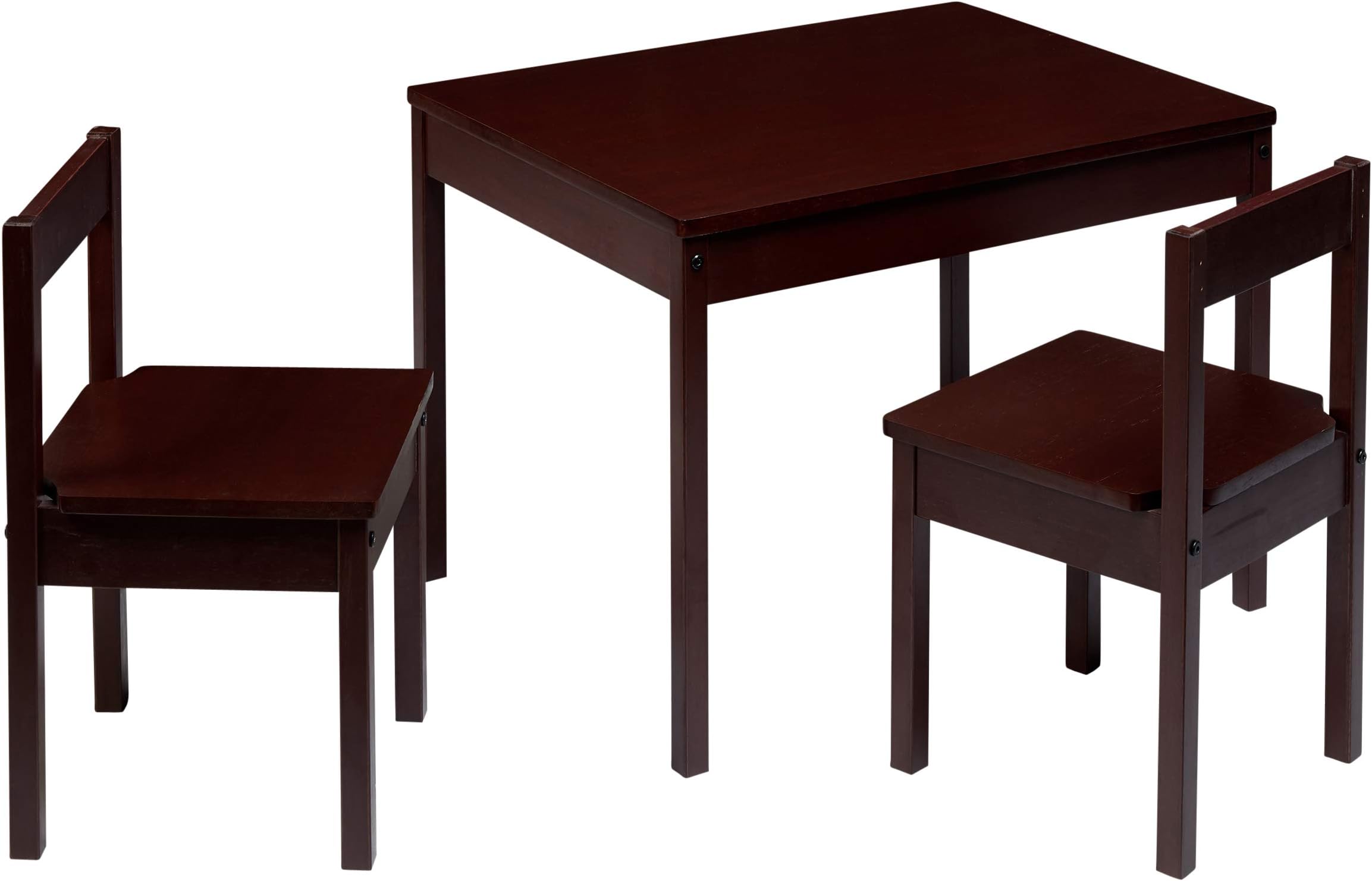 Amazon Basics Solid Wood Kiddie Table With Two Chairs, 3 Piece Set, Espresso