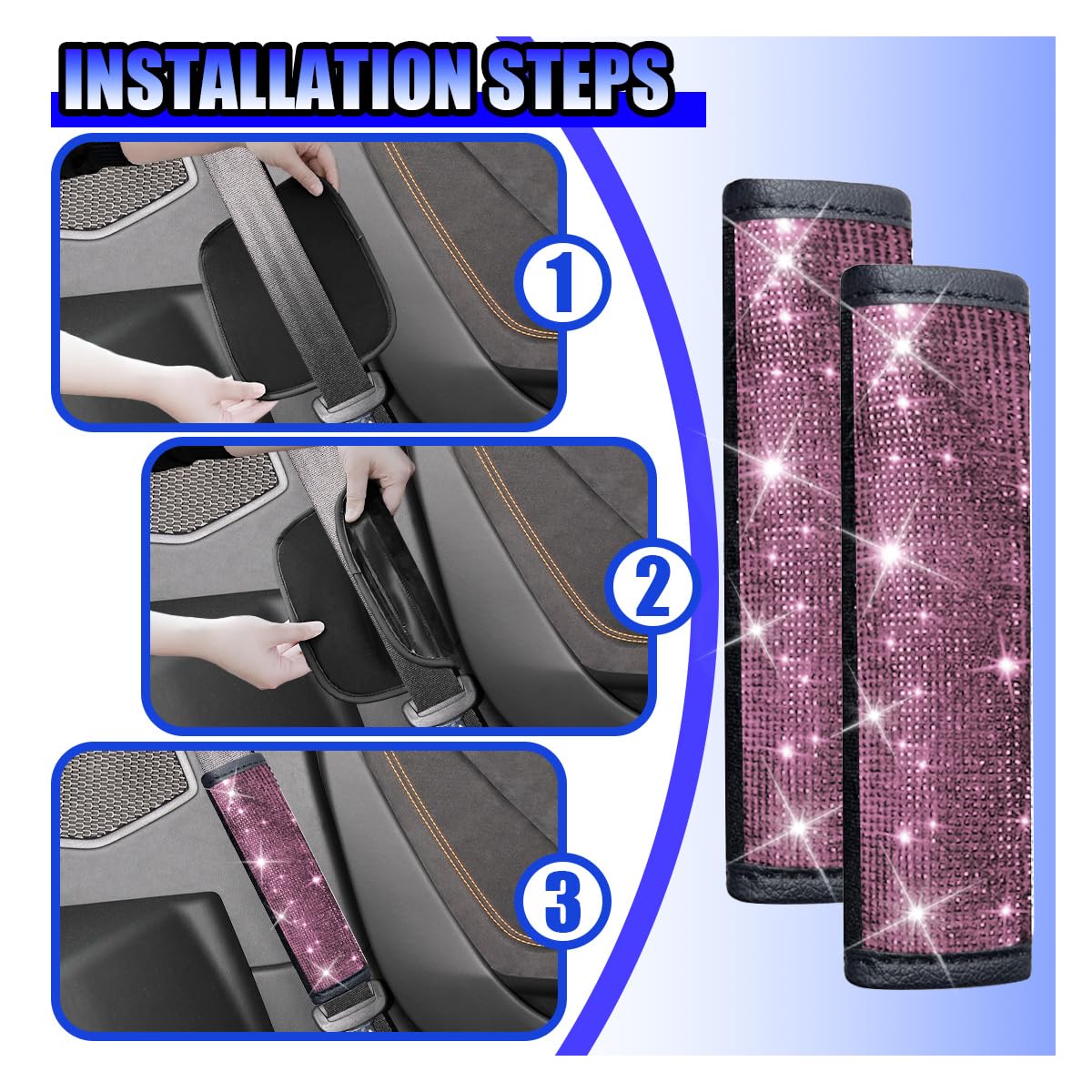 2 almohadillas brillantes para cinturón de seguridad de automóvil, cojín para cinturón de seguridad de automóvil, funda de correa de asiento de vehículo para mujer, accesorios de decoración