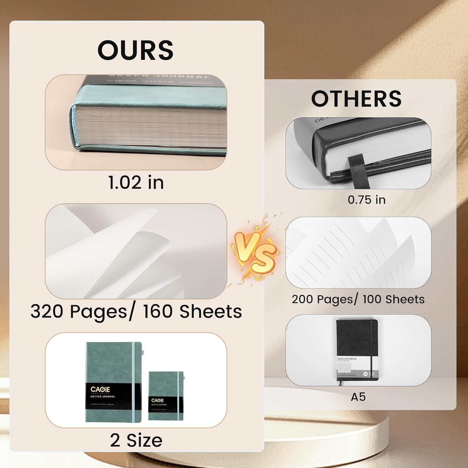 CAGIE Bullet Dotted Journal Notebook 320 Pages 100 GSM Paper Hardcover A5 Dot Grid Notebook Leather Journals for Writing Women Men Work Journaling, Green - Image 4