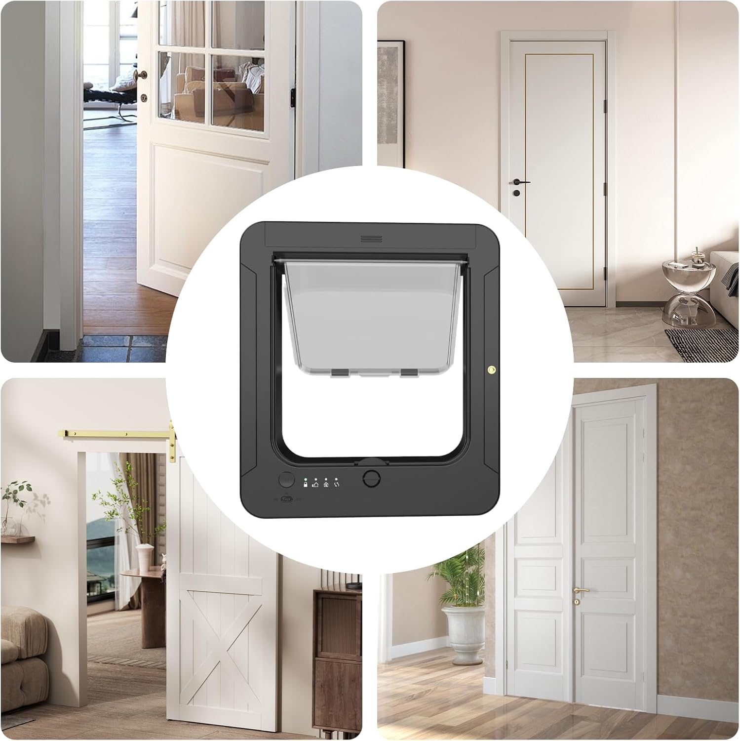 マイクロチップ 猫用ドア - スマート 4方向ロック ペットドア リモコンと2センサーカラー付き | 自動センサー 犬用ゲート -