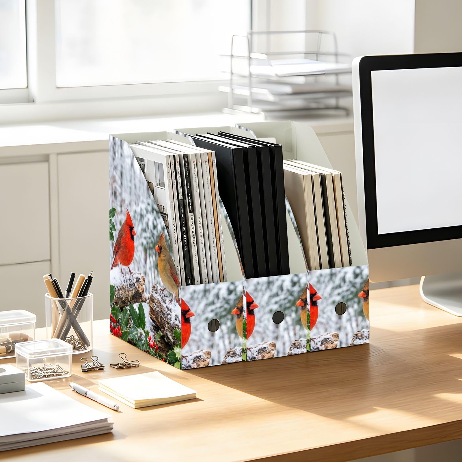 Winter Bird Red Paper Organizer per scrivania