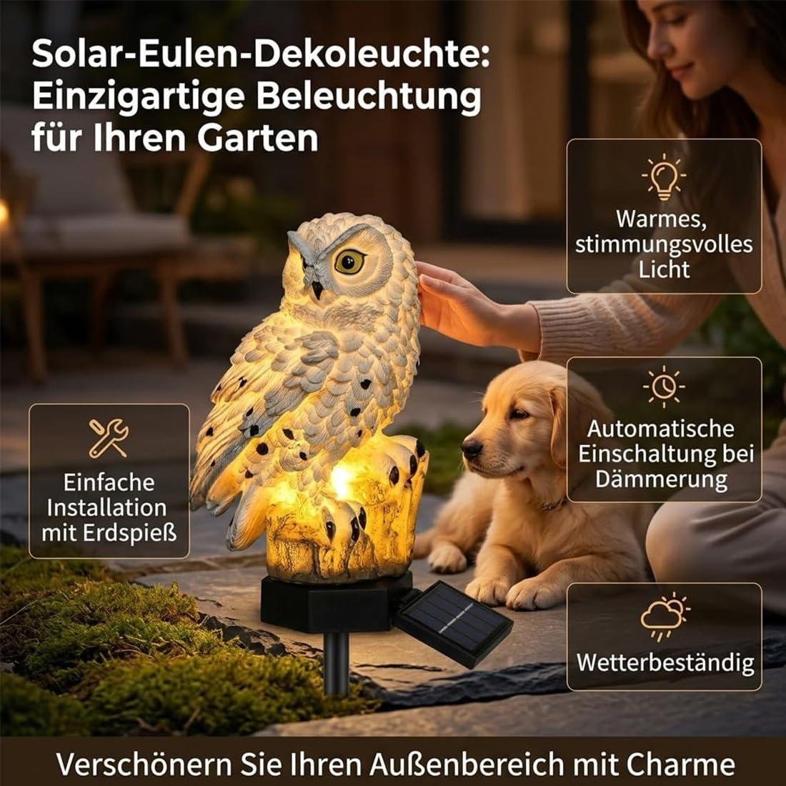 2026 Neu Lebensechtes Luma Eule, Lumaeule Solar Gartenlampe Beweglich, Gartendeko Eule, Solar Eules für Außen, Flexible Platzierung, Sofortiger Blickfang, Wetterfest Langlebig, für Garten/Hof(Braun)