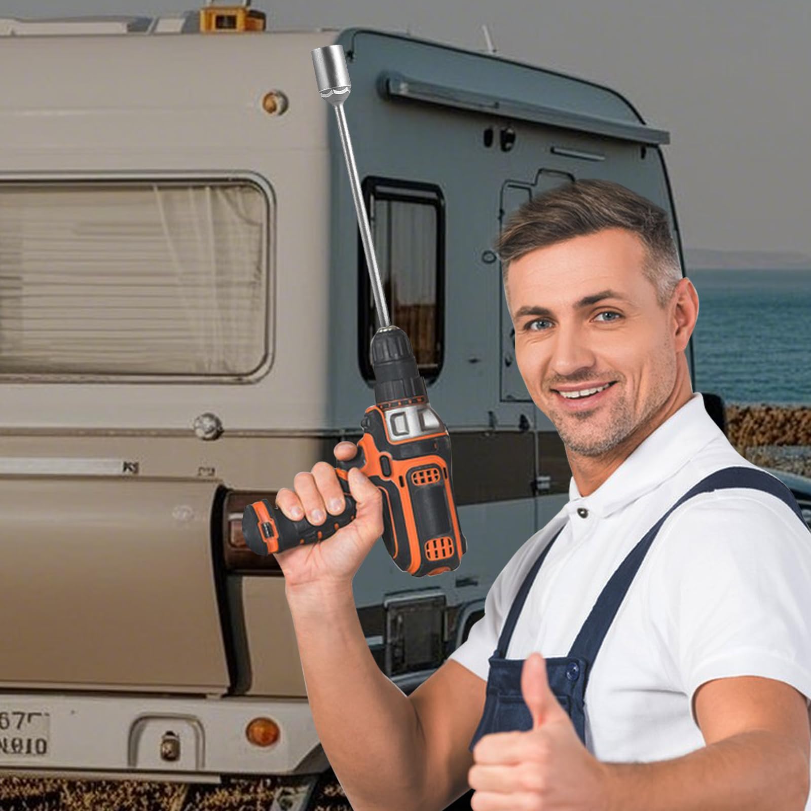 Caravan zwengel voor accuschroevendraaier, verlengzwengel met 19 mm moer voor zwengelsteunen, lengte 30 cm, voor caravans en campers, elektrische handboormachine (30 cm Caravan zwengel voor accuschroevendraaier, verlengzwengel met 19 mm moer voor zwengelsteunen, lengte 30 cm, voor caravans en campers, elektrische handboormachine (30 cm