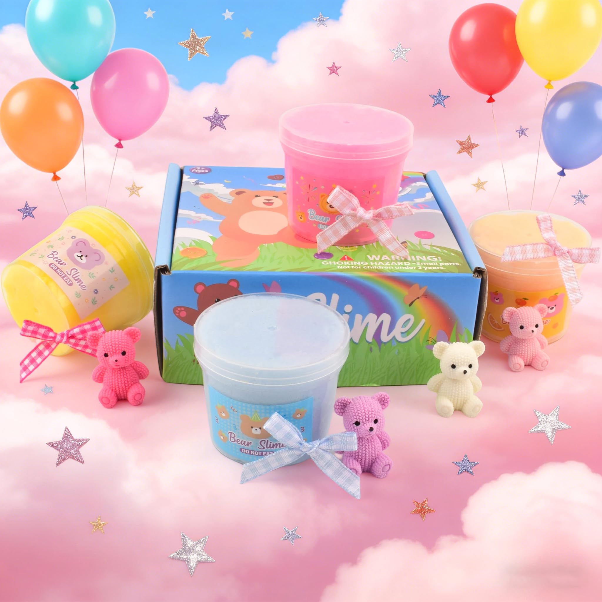 4 Pack Cloud Slime Kit, Cute Bear Fluffy Slimes Kits for Kids Soft & Non-Sticky, Party Favors, Goodie Bag Stuffers - Image 2