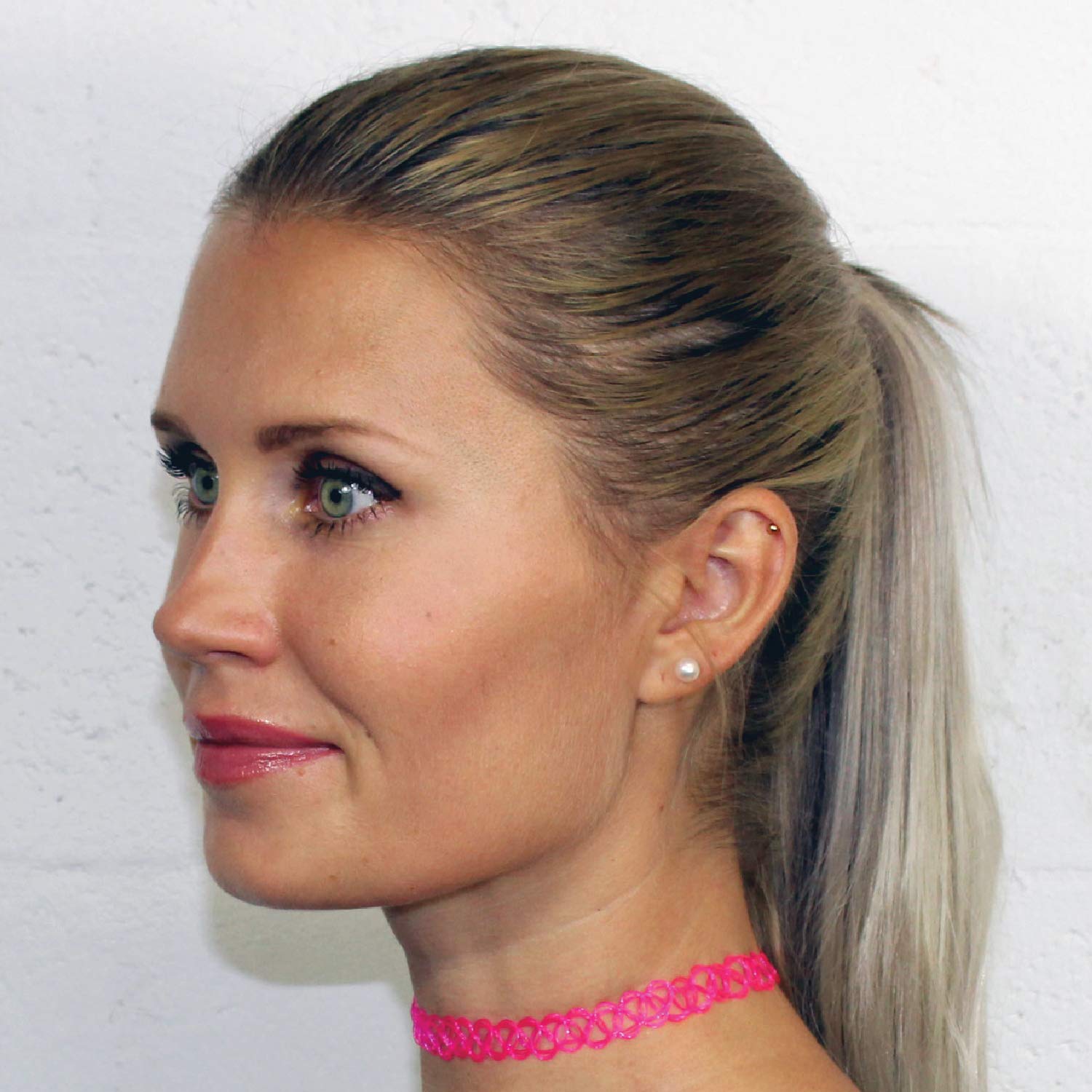 BodyJ4You 12PC Tattoo Choker Necklace - 90s Accessories 2000s Jewelry Y2K Fashion Vintage Trendy - Rainbow Goth  Pink Green Blue White - Adjustable Stretchy Elastic Necklace Summer Vacation Set