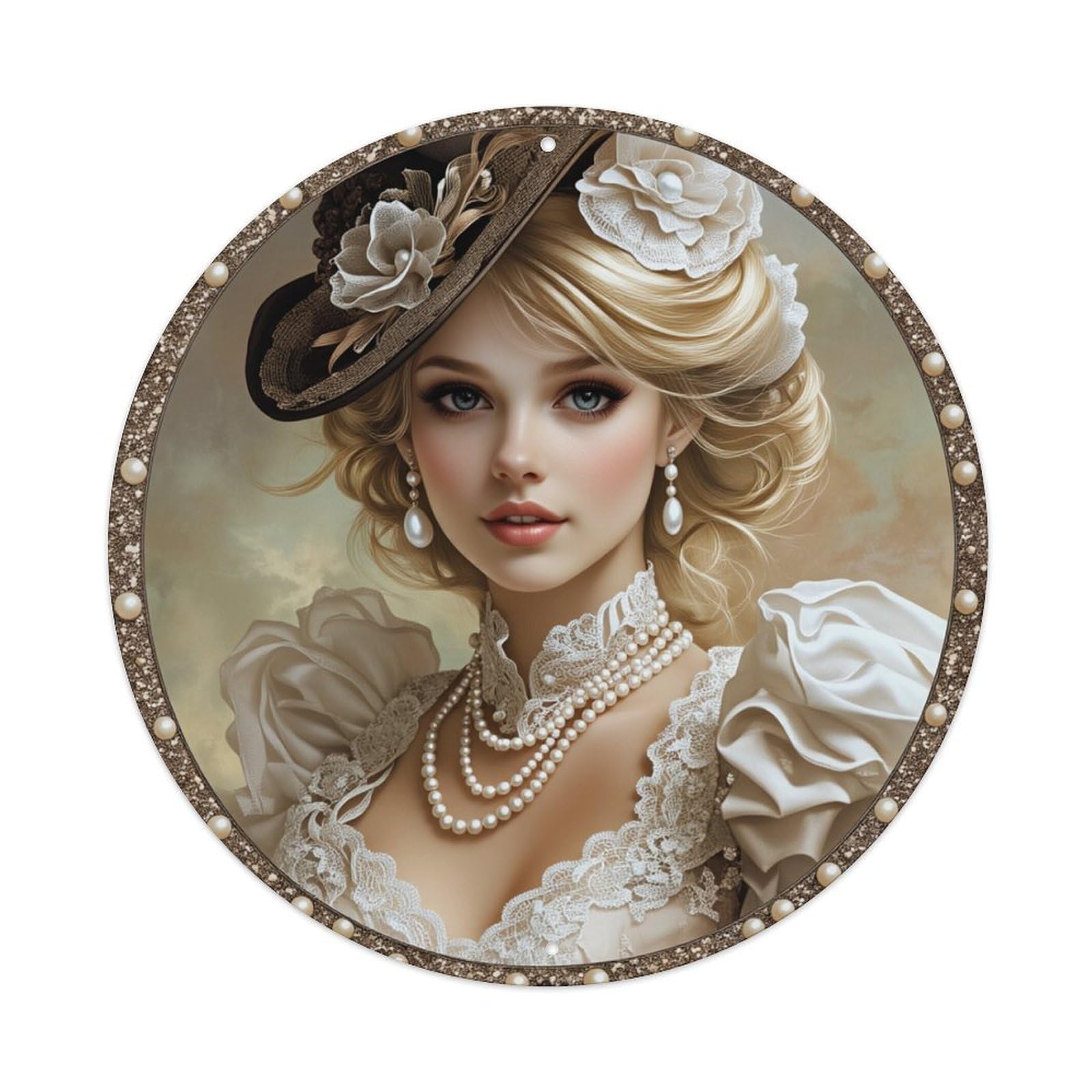 Elegant Vintage Lady Portrait Art Round Tin Sign Retro Metal Sign for Cafe Bar Pub Home Game Room Gym Club Wall Decoration Vintage Metal Poster 8x8 Inch