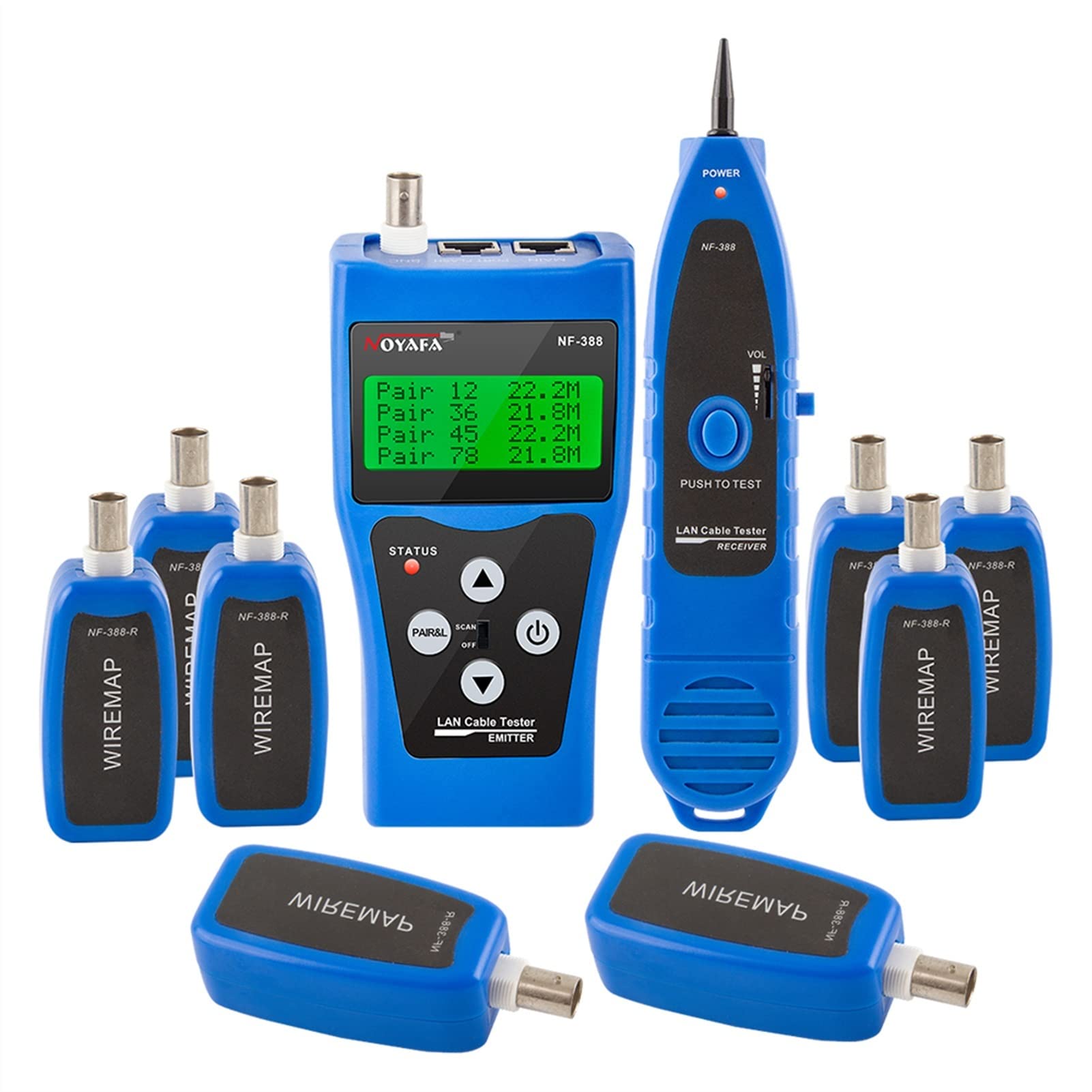 Tester kabli sieciowych, NF-388. Niebieski LAN. Tester kabli sieciowych. LAN RJ45 RJ11 USB Kabel testera kabla Na 8 szt Ports English Version.