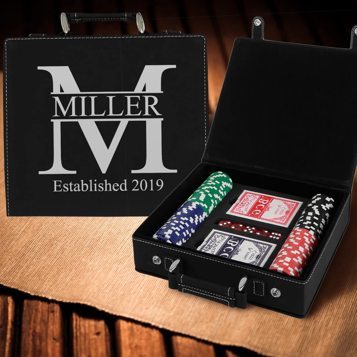 Sofia's Findings Personalized Monogram Leatherette Poker Chip Set - Gray