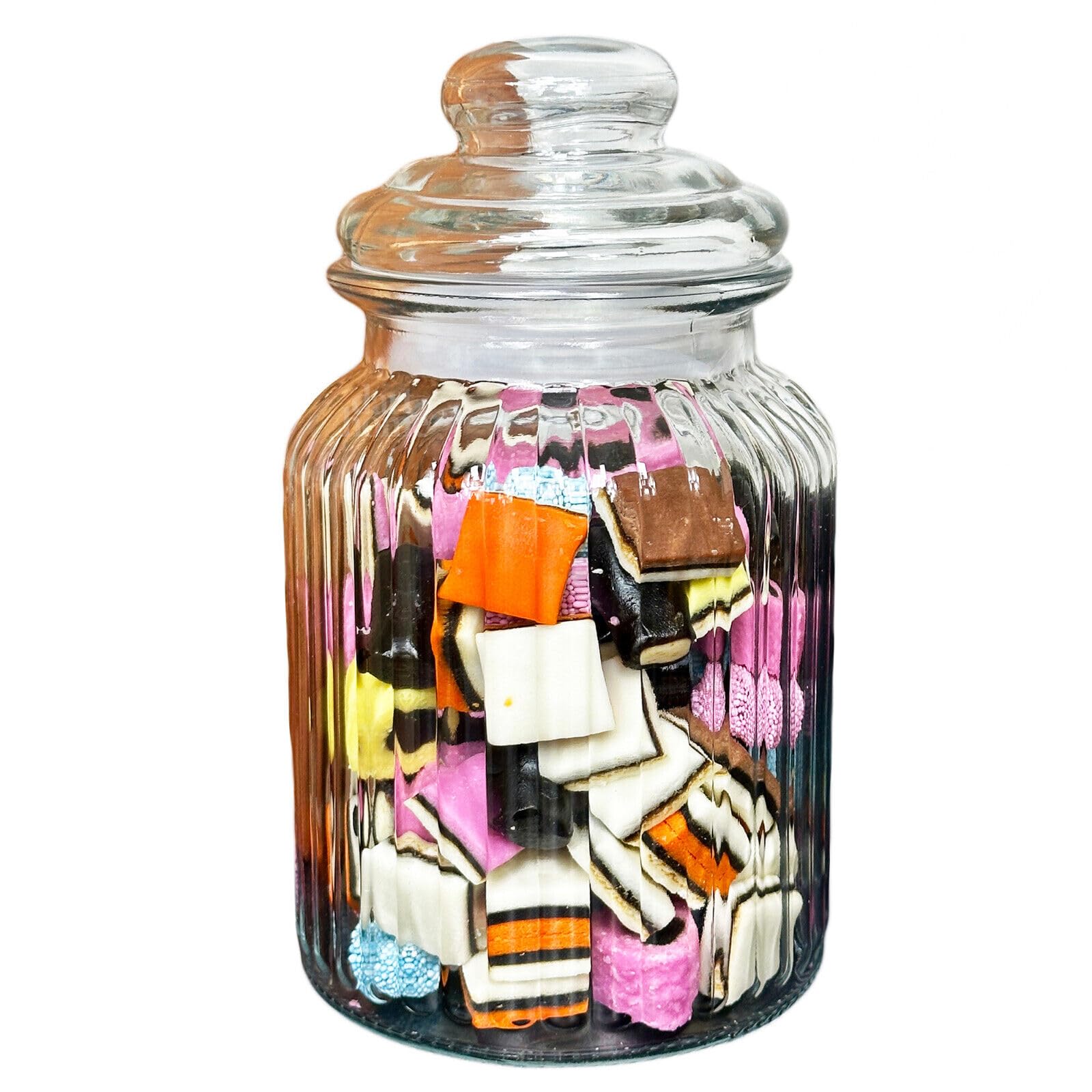 Darthome Glass Sweets Jar 750ml Ribbed Airtight Lid Traditional Kitchen Storage Container