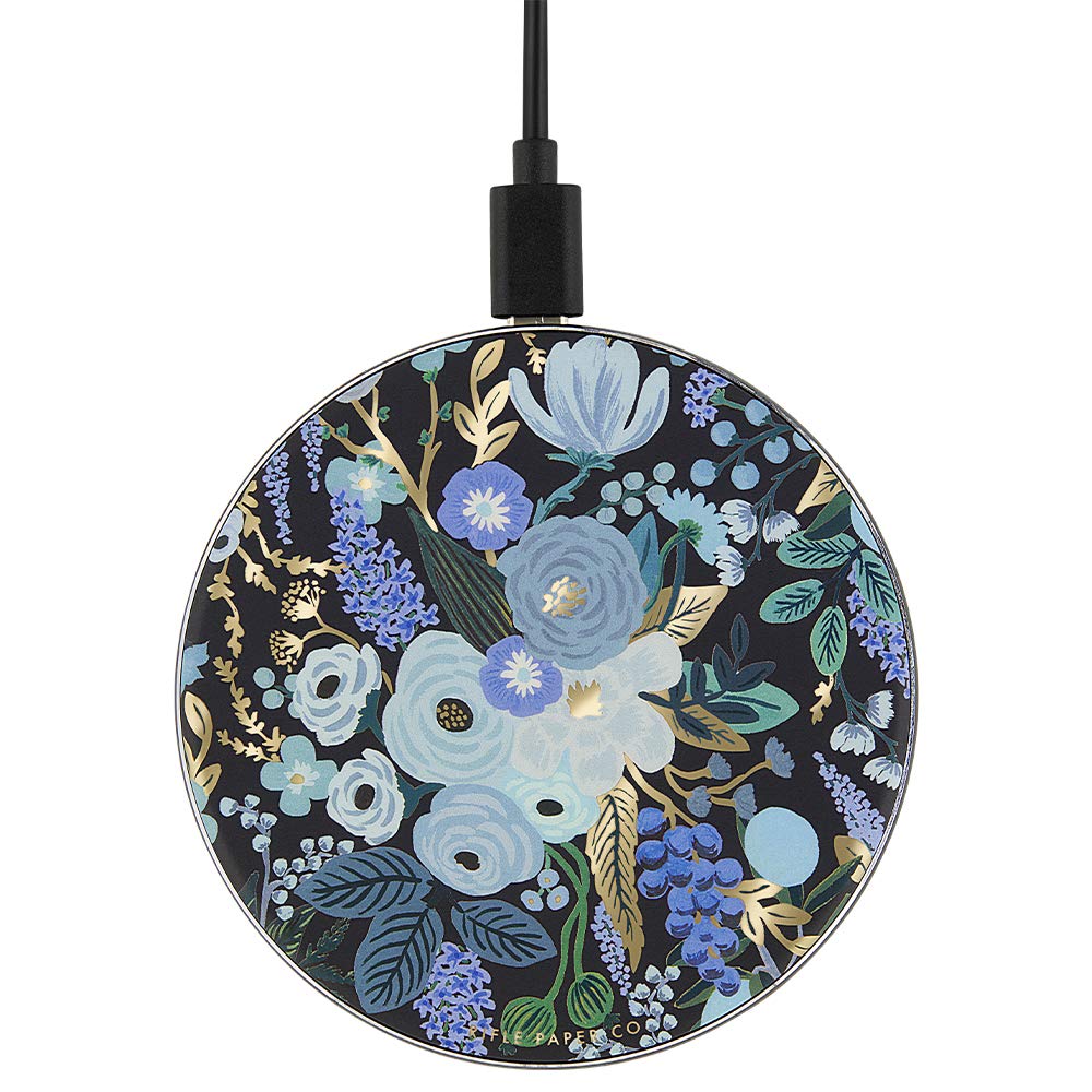 Rifle Paper Co. - Power DISC - Wireless Charge - Charges All Qi Enabled Devices - Universal - Garden Party Blue