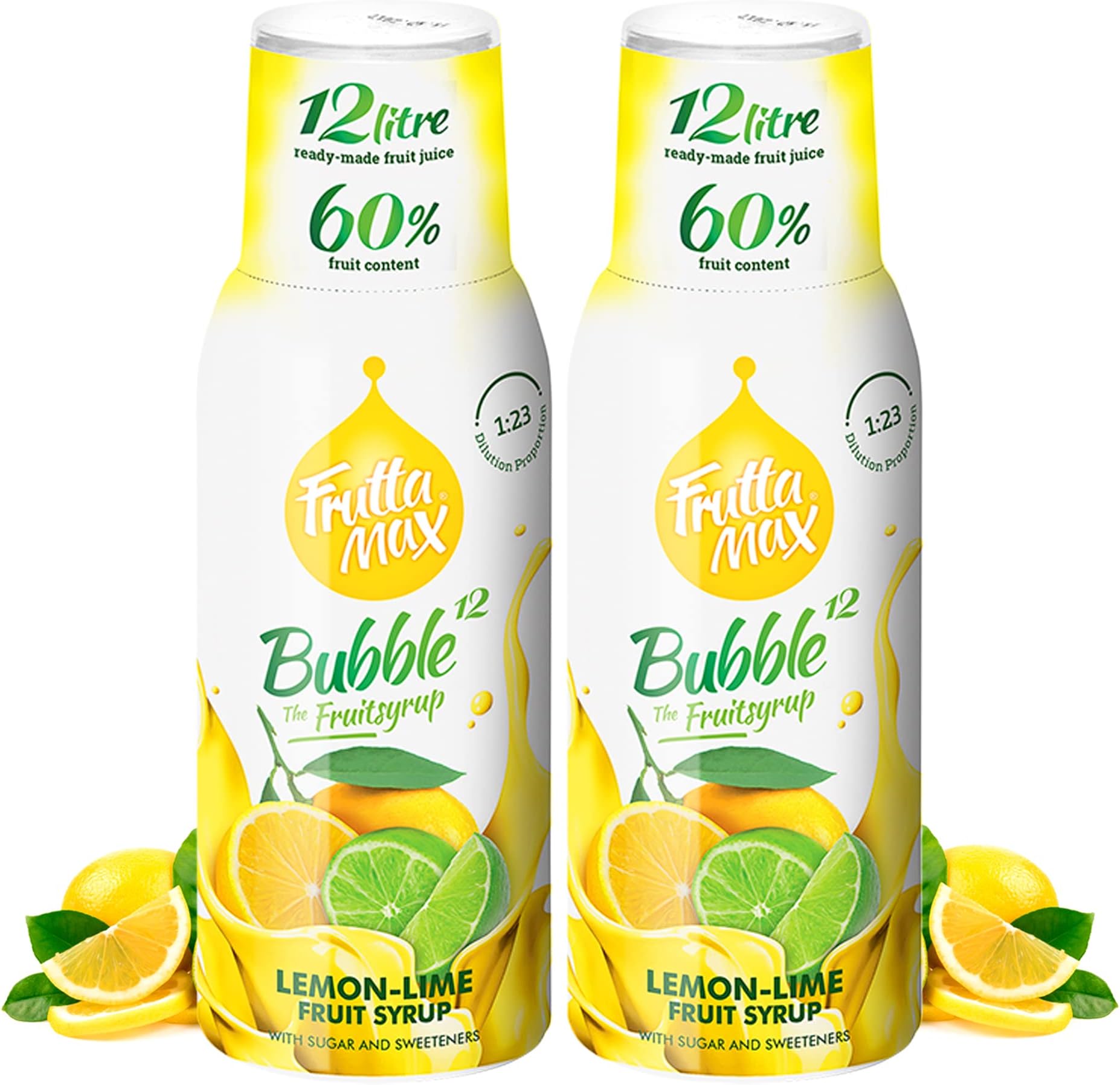 2 Pack - FruttaMax Lemon and Lime Syrup | Less Sugar | 60% Real Fruit Concentrate | Suitable for soda Machine 2x500ml