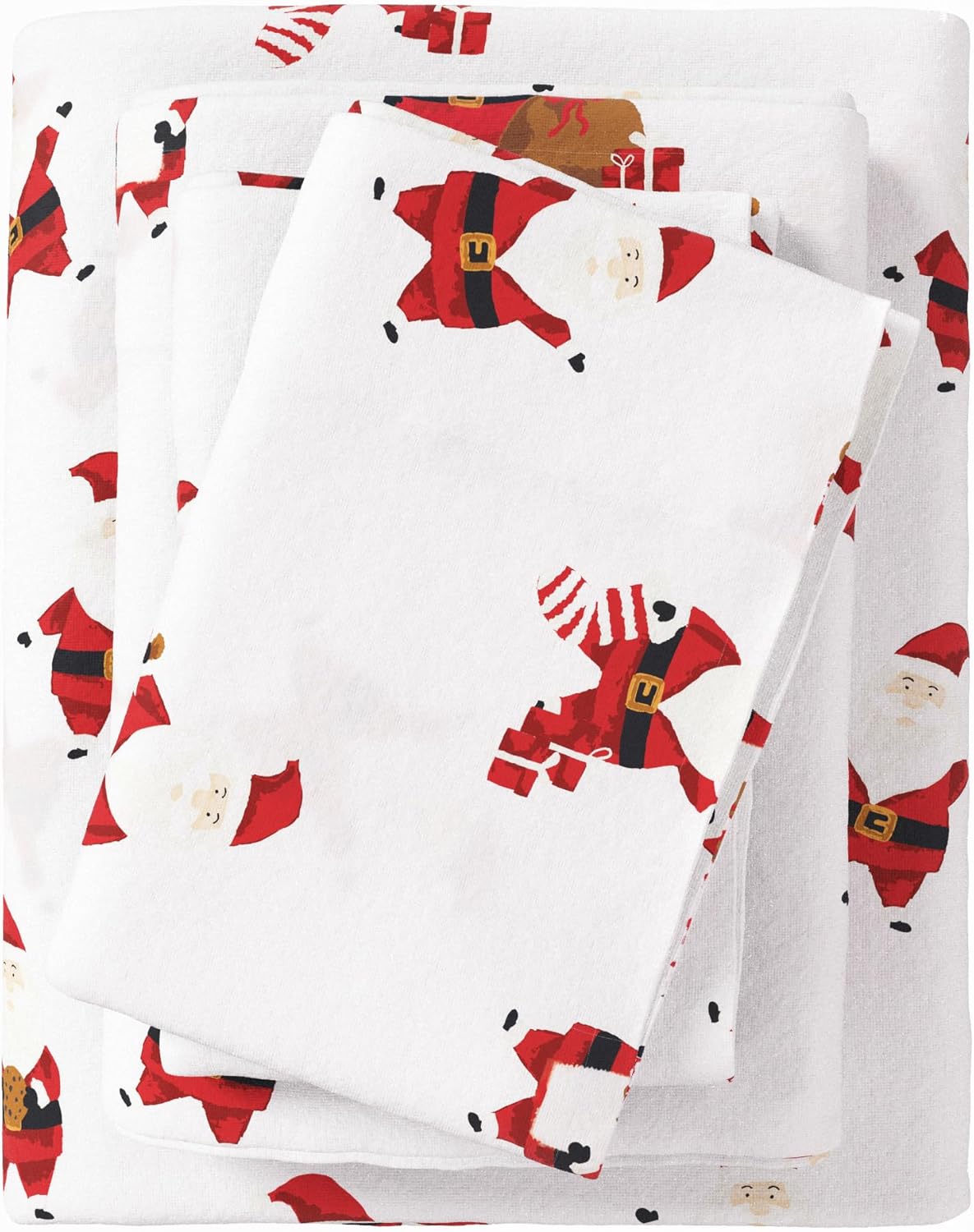 Great Bay Home Christmas Flannel Sheet Set Queen Size - 100% Turkish Cotton, Double-Brushed, Winter Bed Sheets - Ultra-Soft, Cozy, 4-Piece Christmas Bedding Set (Jolly Santa)