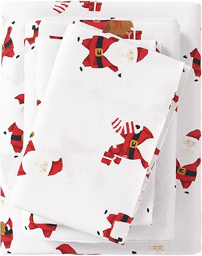 Miniatura 7 de Great Bay Home Juego de sábanas de franela de algodón turco 100 % con estampado navideño y extrasuaves, cálidas, cómodas, colección Boulder, tamaño