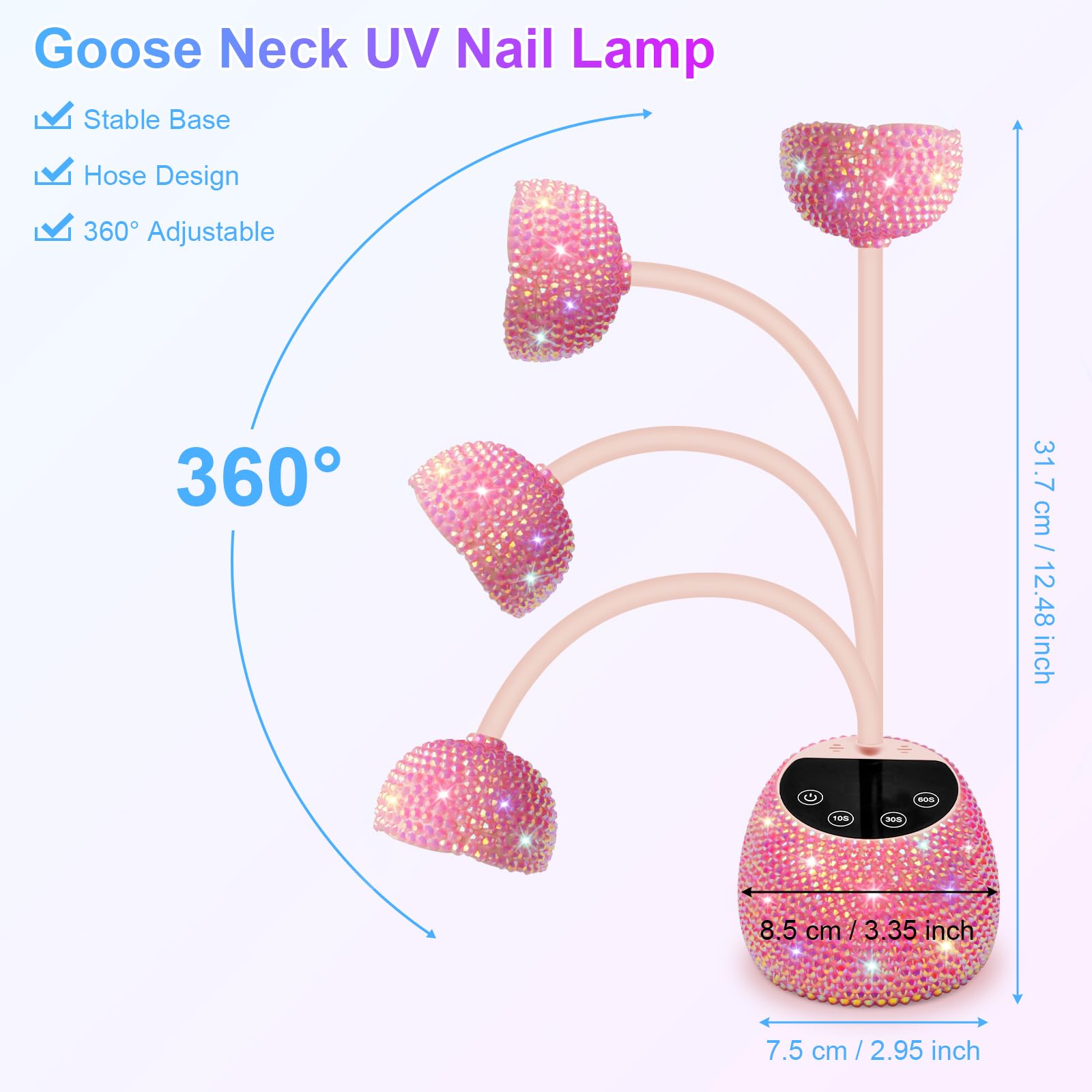 Lampada UV per unghie, portatile, ricaricabile, con batteria da 2000 mAh, design a collo d'oca, 2 timer per unghie in gel, ideale per salone o fai da te