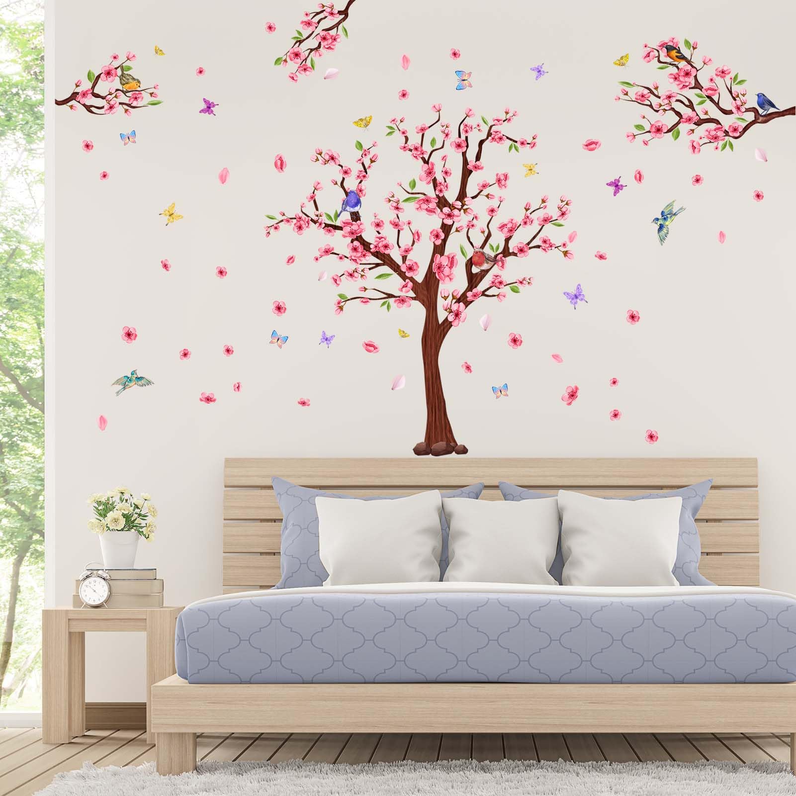 PinkEleph Large Cherry Blossom Tree Wall Stickers, Pink Flower Tree Branch Bird Floral Wall Decals - Image 3