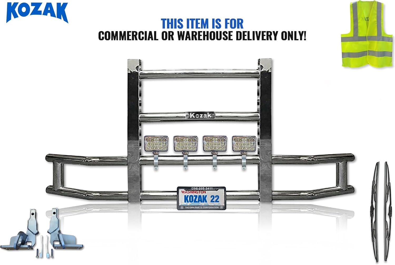 Compatible with Volvo VNL 2004-2017 for Semi Truck Full Bumper Grille Deer Guard - Square - (92"x43") + Bracket