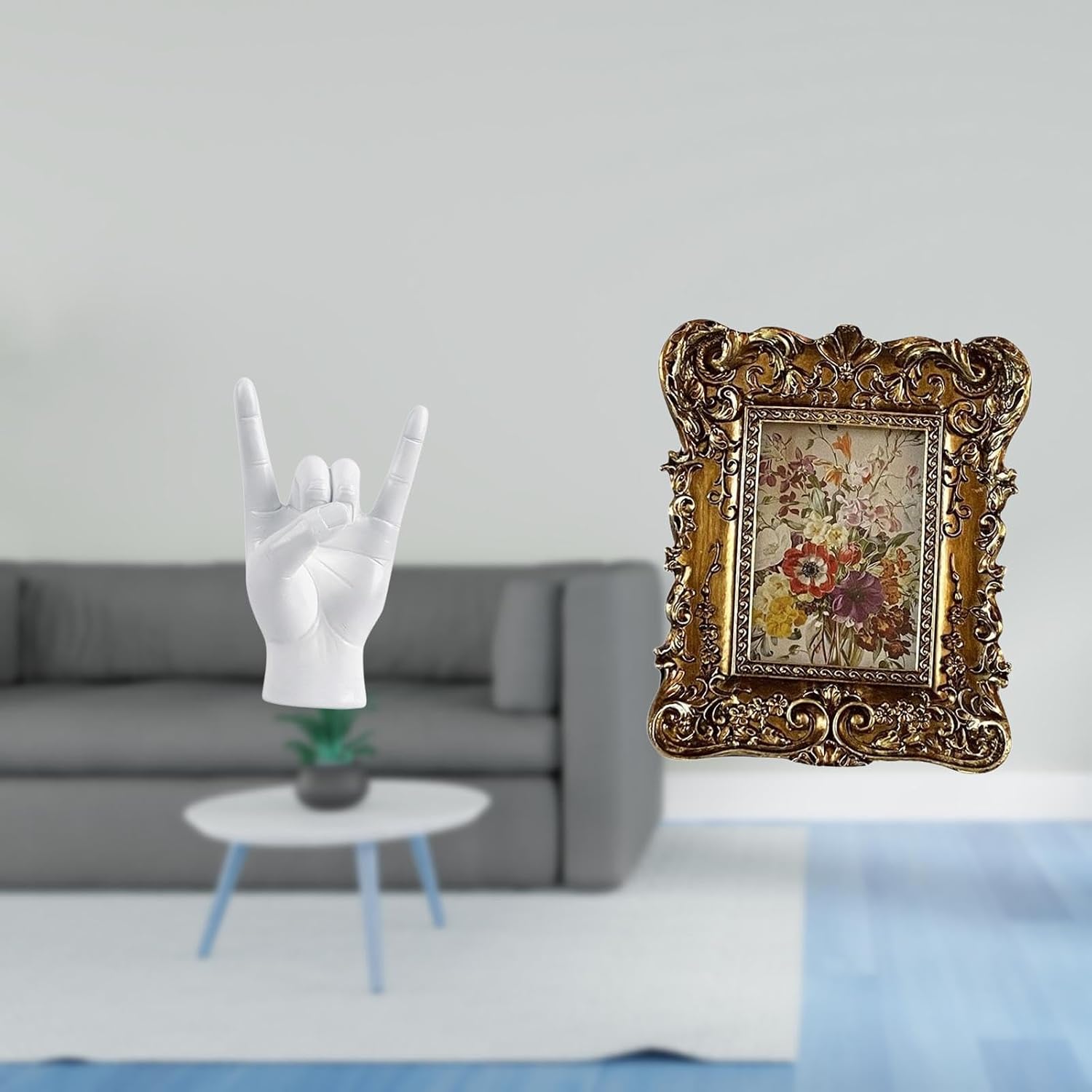 Baoblaze Creative Hand Gesture Sculpture and Carved Floral Photo Frame for Unique Apartment Bedroom Restaurant Office Dorm Home Decor and Wedding Gift