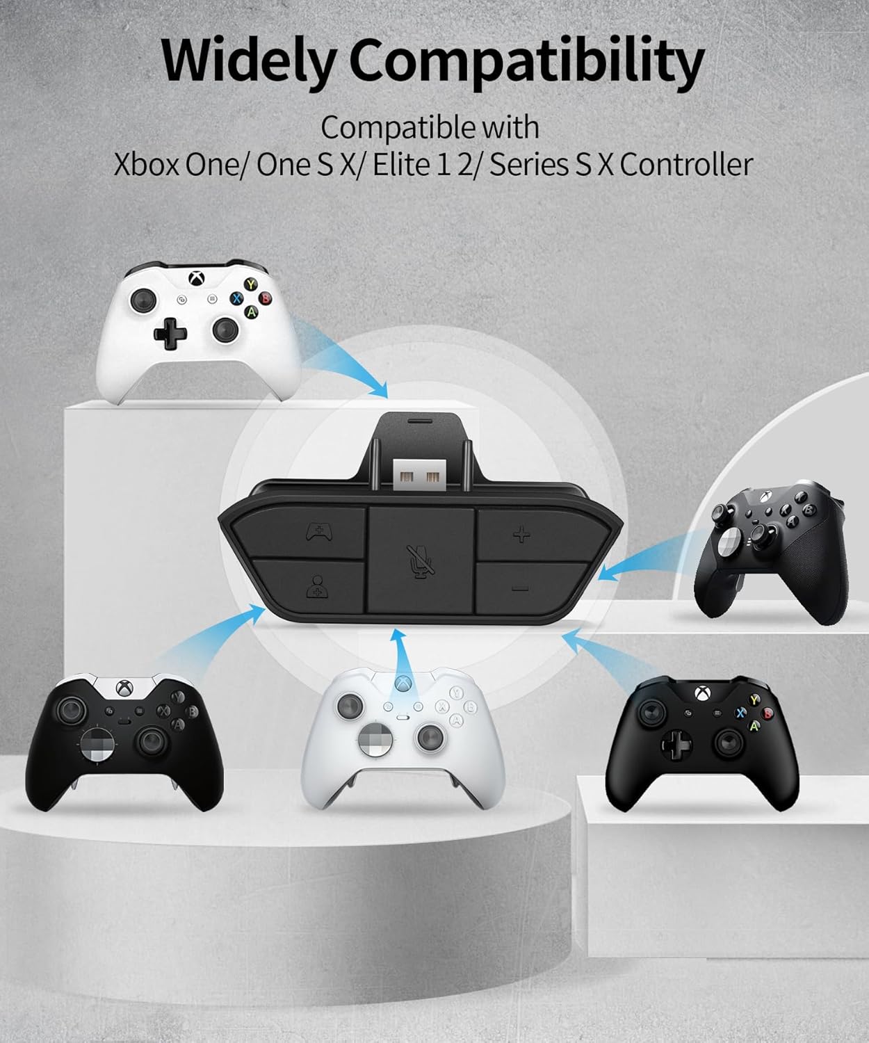 KOOWOD Stereo Headset Adapter Headphone Attachments Accessories with OEM IC Chip for Xbox One & Series X|S & Elite Controller Series 1 2 - Adjust Audio Balance (Game Sound & Voice Chat), Volume, Mic