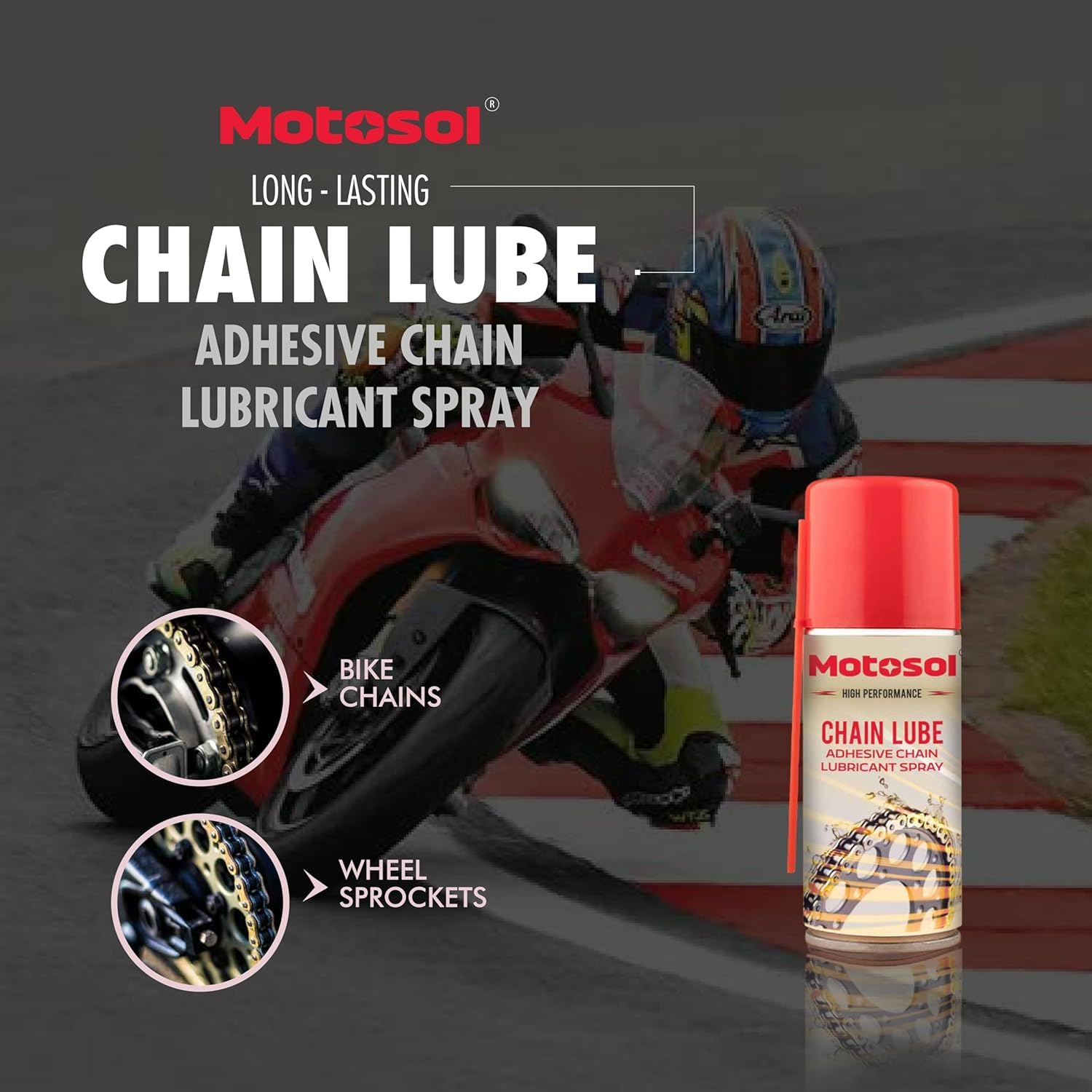 Motosol Chain Lube & Chain Degreaser Combo | Chain Care Kit | Bike Chain Lubricant | Cleaner Degreaser Spray | Chain Care Products | Bike Scooter Motorcycle Chain Cleaning Accessories | 100ml each 3
