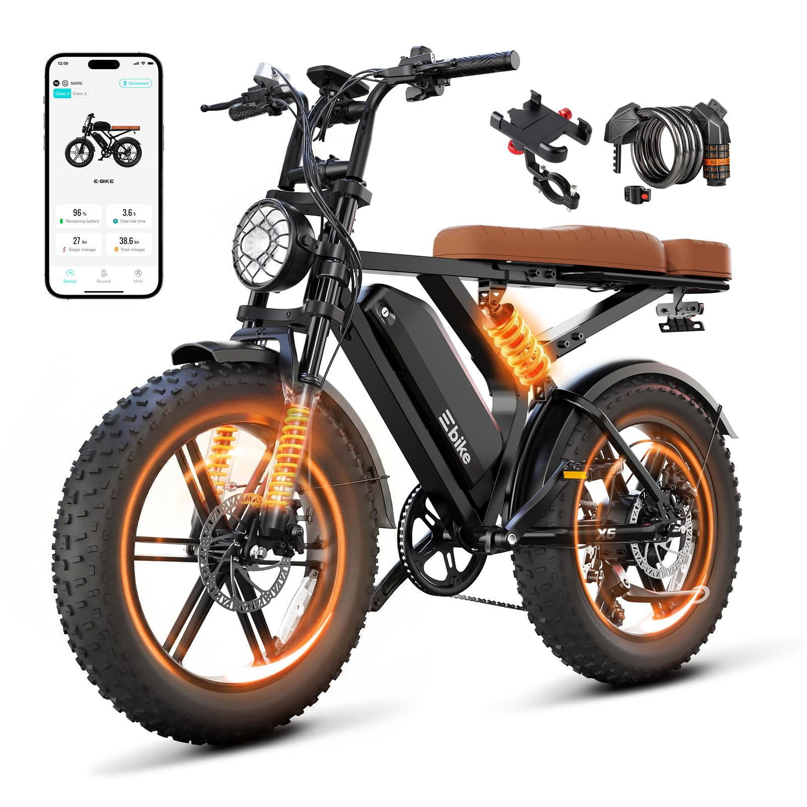 Electric Bike for Adults,20"x4" Fat Tires Retro Ebike,28MPH,Range 65Miles