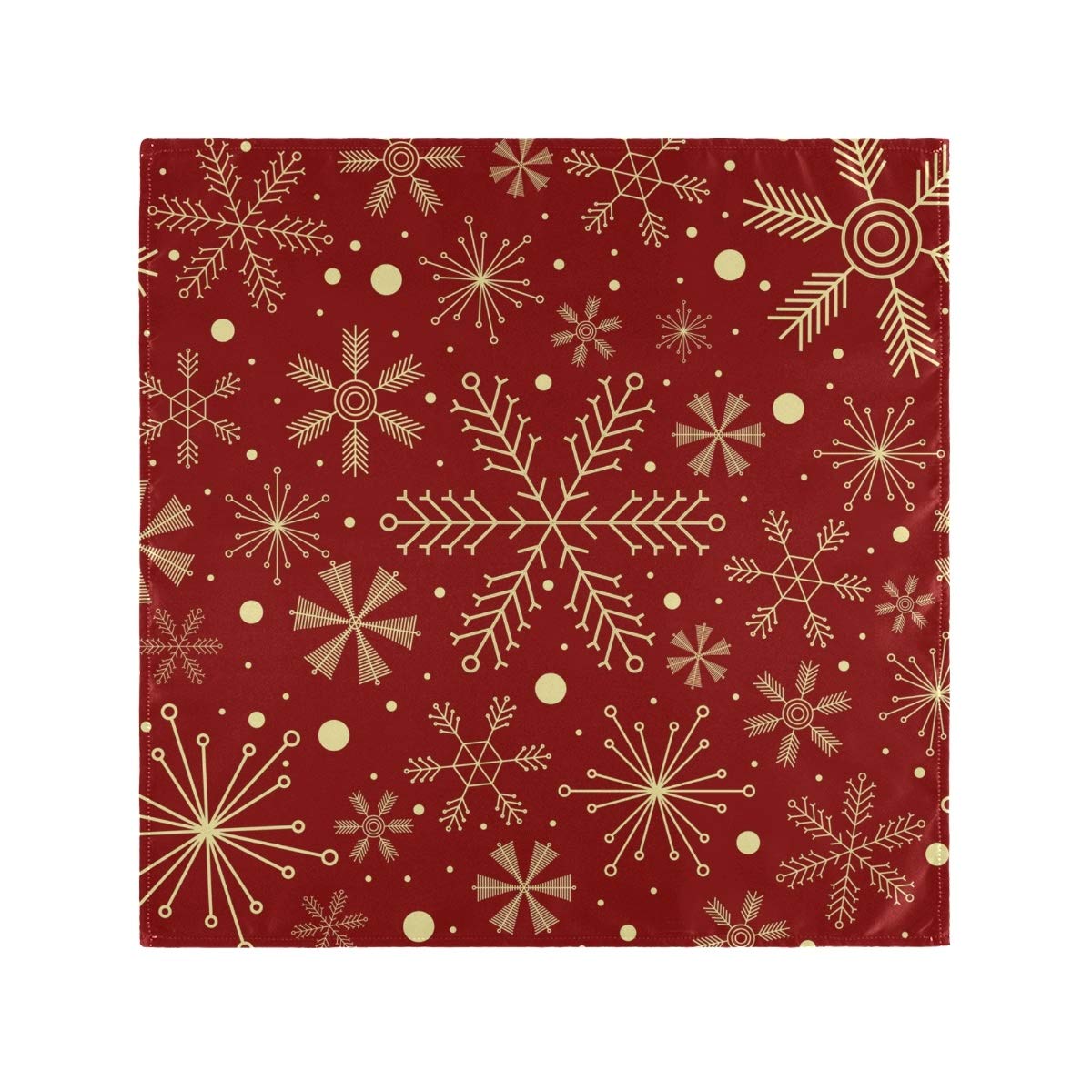 Christmas Snowflakes On Dark Red Cloth Napkins Washable Reusable Polyester Dinner Napkins 20 x 20 Inch for Home Weddings Parties Holiday Table Napkins Set of 6