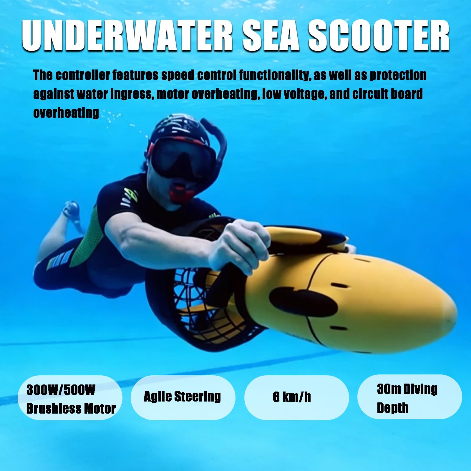Patinete eléctrico subacuático de 300W/500W,Vehículo Submarino propulsión | Buceo Sea Scooter, Scooter subacuático Inteligente Equipo de Piscina de Aventuras