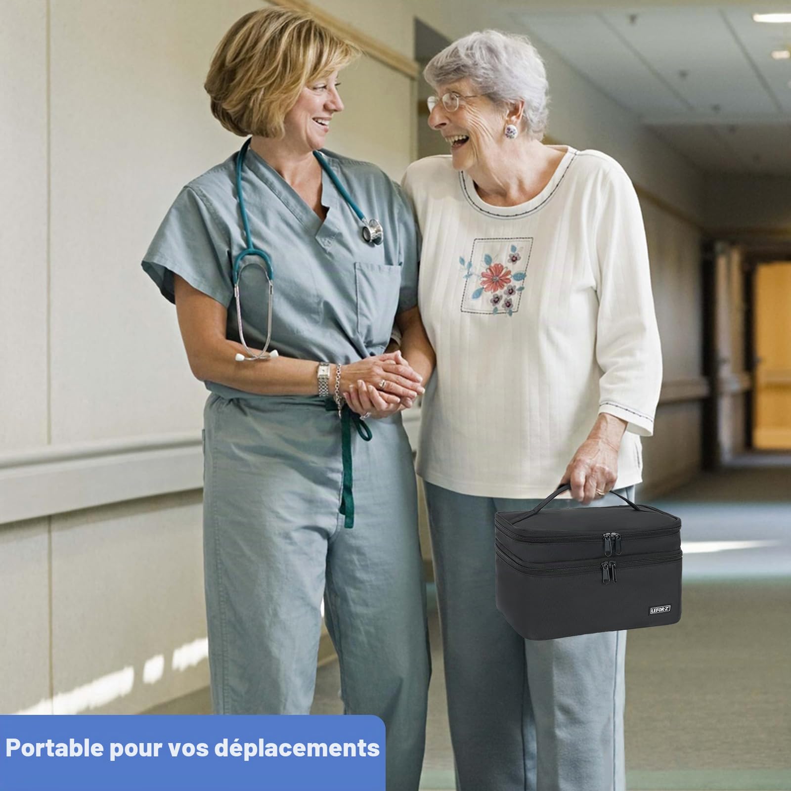 LEFOR·Z Boite a Medicaments Rangement,Double Couche,Sac de Rangement Vide avec Fermeture éclair Verrouillable et Séparateur Réglable,étui de Transport pour Médicaments,Pilules,Vitamines