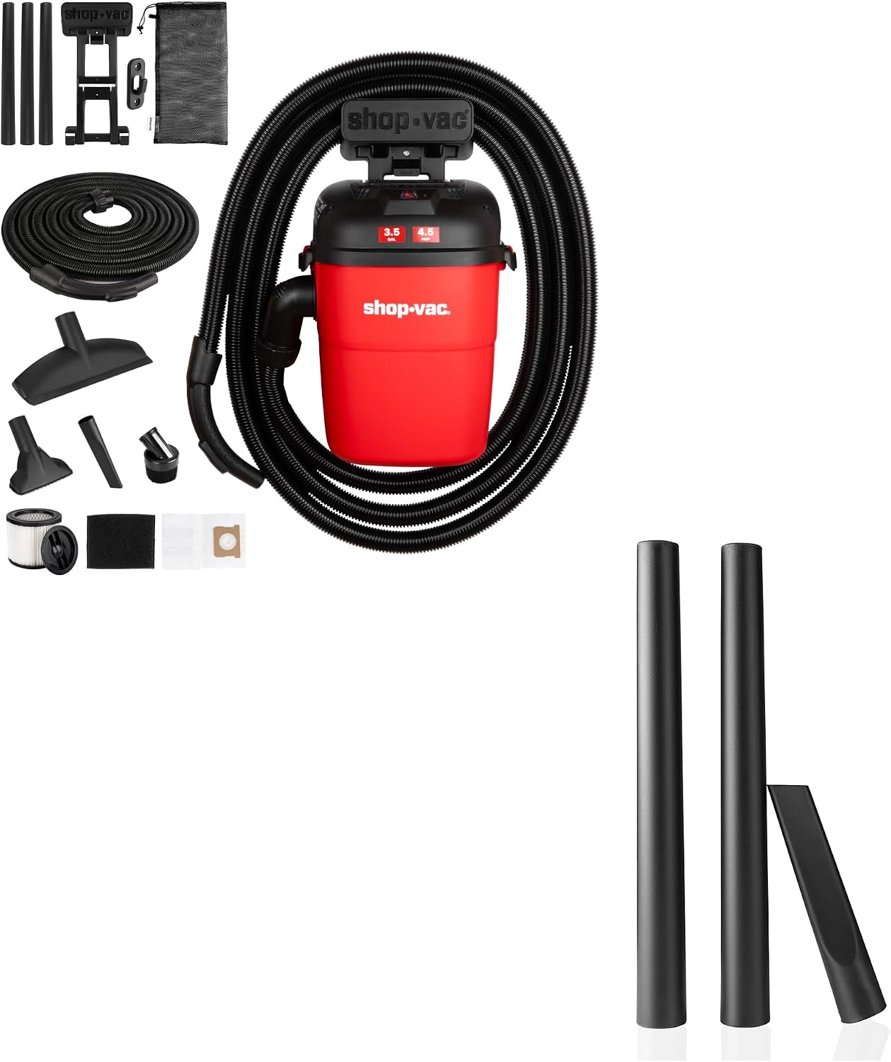 Shop-Vac 3.5 Gallon 4.5 Peak HP Wall Mounted Wet/Dry Shop Vacuum with Crevice Tool and Extension Wands