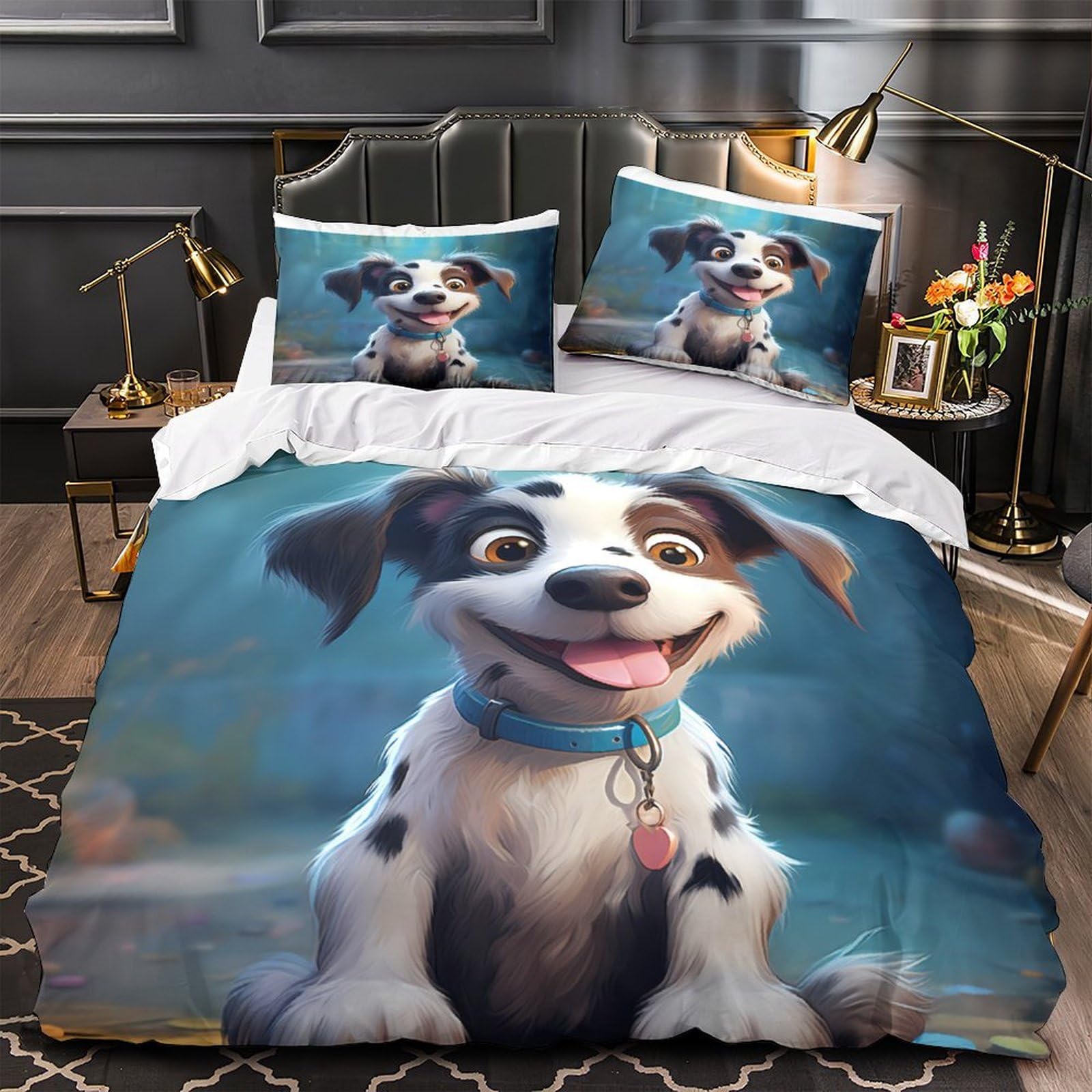 Housse de couette chiot mignon 3D en microfibre résistante super douce