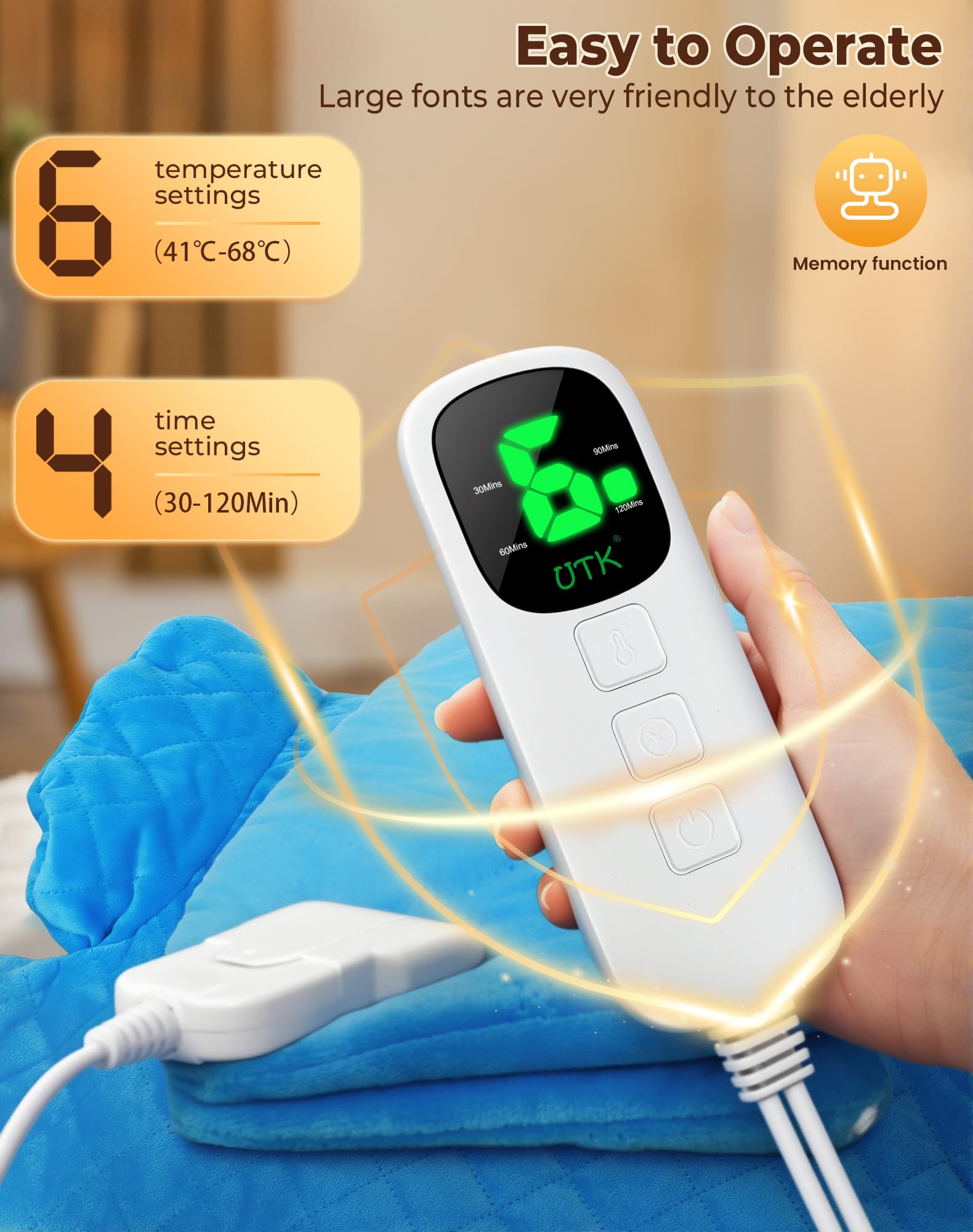 UTK Almohadilla térmica para cuello y hombros, hasta 70 °C, alivio más profundo del dolor, almohadilla de calor de hombro de 1.4 libras con 6 niveles de calefacción, temporizador de apagado automático